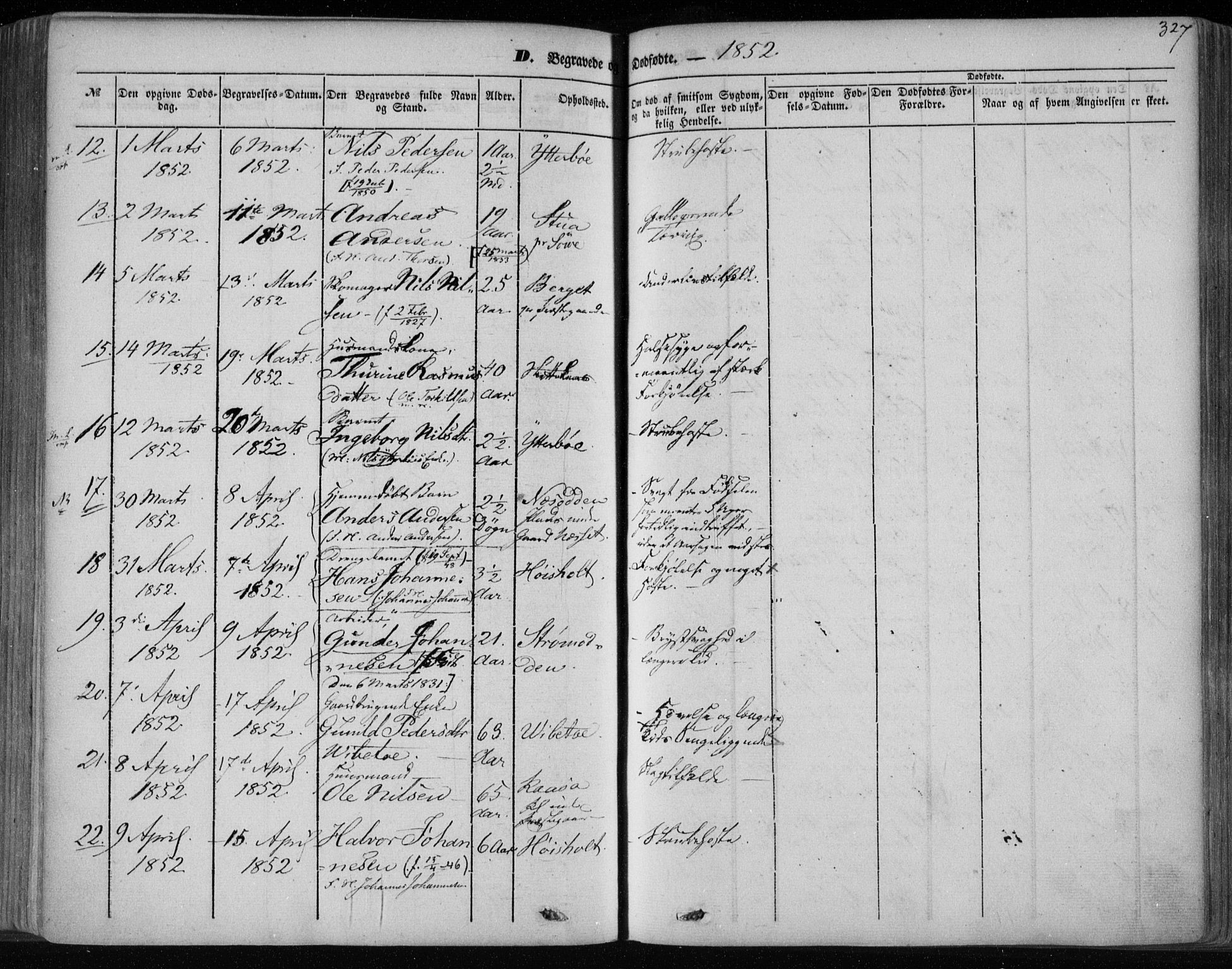 Holla kirkebøker, AV/SAKO-A-272/F/Fa/L0005: Ministerialbok nr. 5, 1849-1860, s. 327