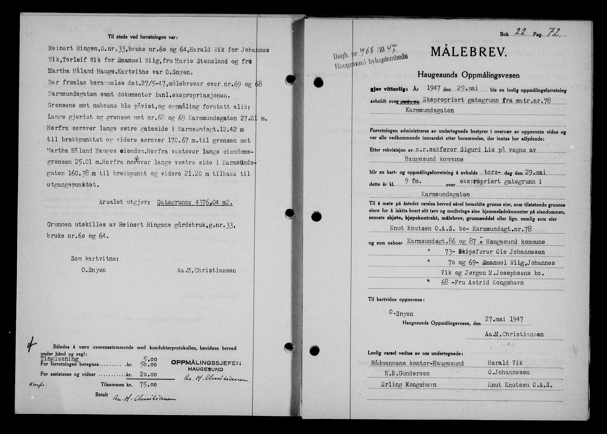 Haugesund tingrett, SAST/A-101415/01/II/IIC/L0063: Pantebok nr. A 4, 1946-1948, Dagboknr: 768/1947