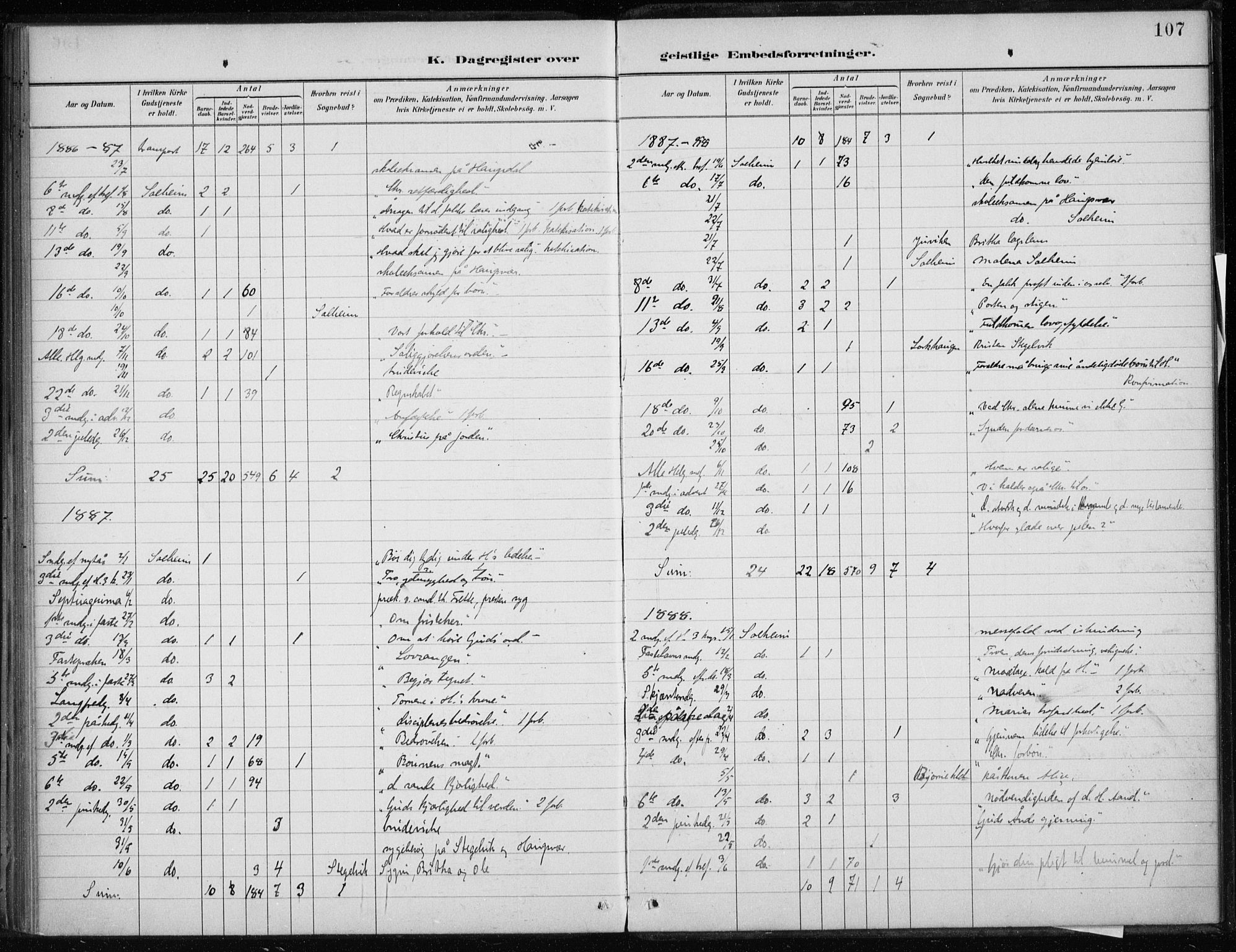 Masfjorden sokneprestembete, AV/SAB-A-77001: Ministerialbok nr. C  1, 1882-1896, s. 107