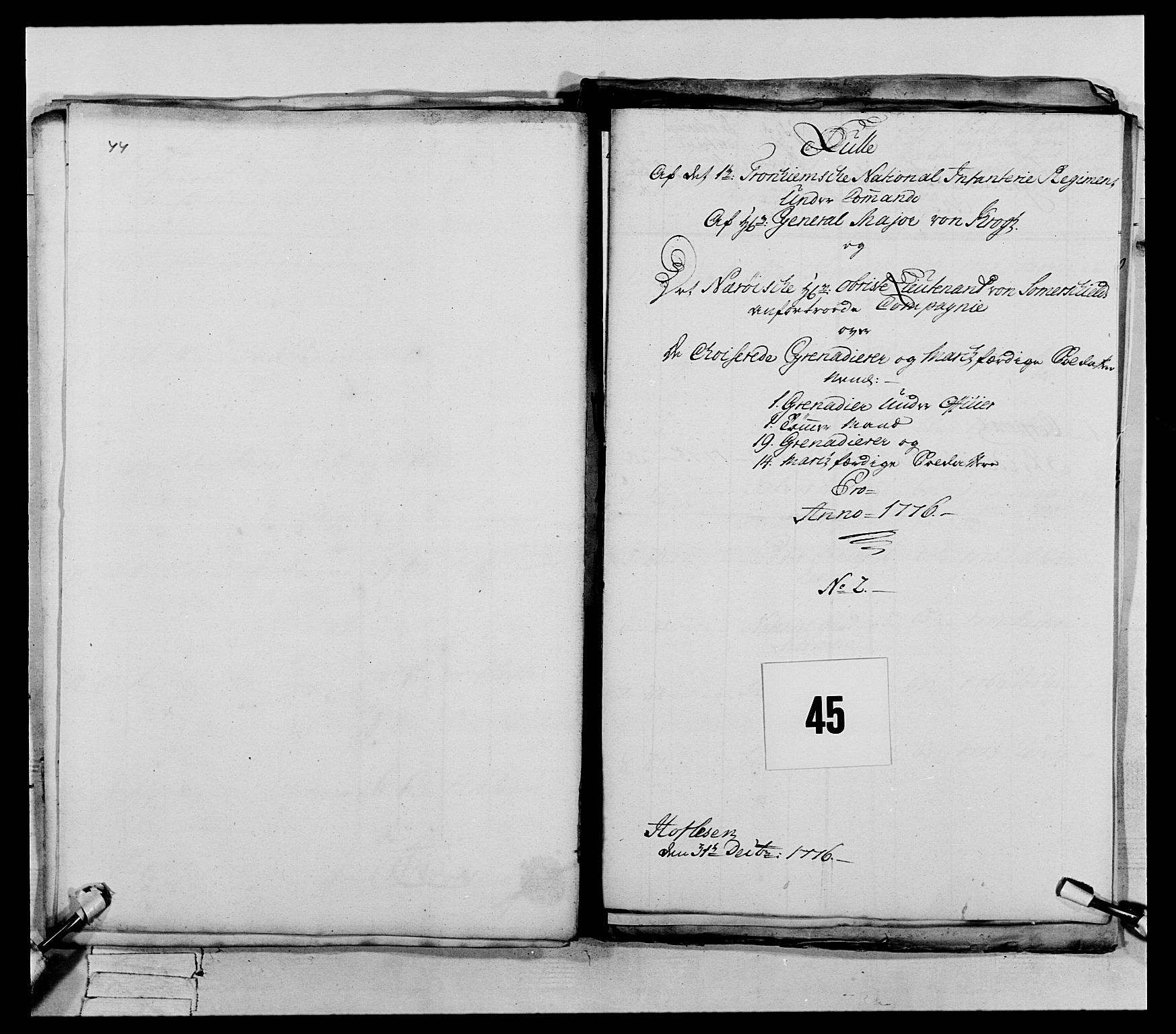 Generalitets- og kommissariatskollegiet, Det kongelige norske kommissariatskollegium, RA/EA-5420/E/Eh/L0073: 1. Trondheimske nasjonale infanteriregiment, 1774-1779, s. 193