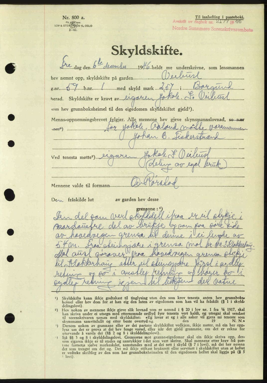 Nordre Sunnmøre sorenskriveri, AV/SAT-A-0006/1/2/2C/2Ca: Pantebok nr. A23, 1946-1947, Dagboknr: 2177/1946