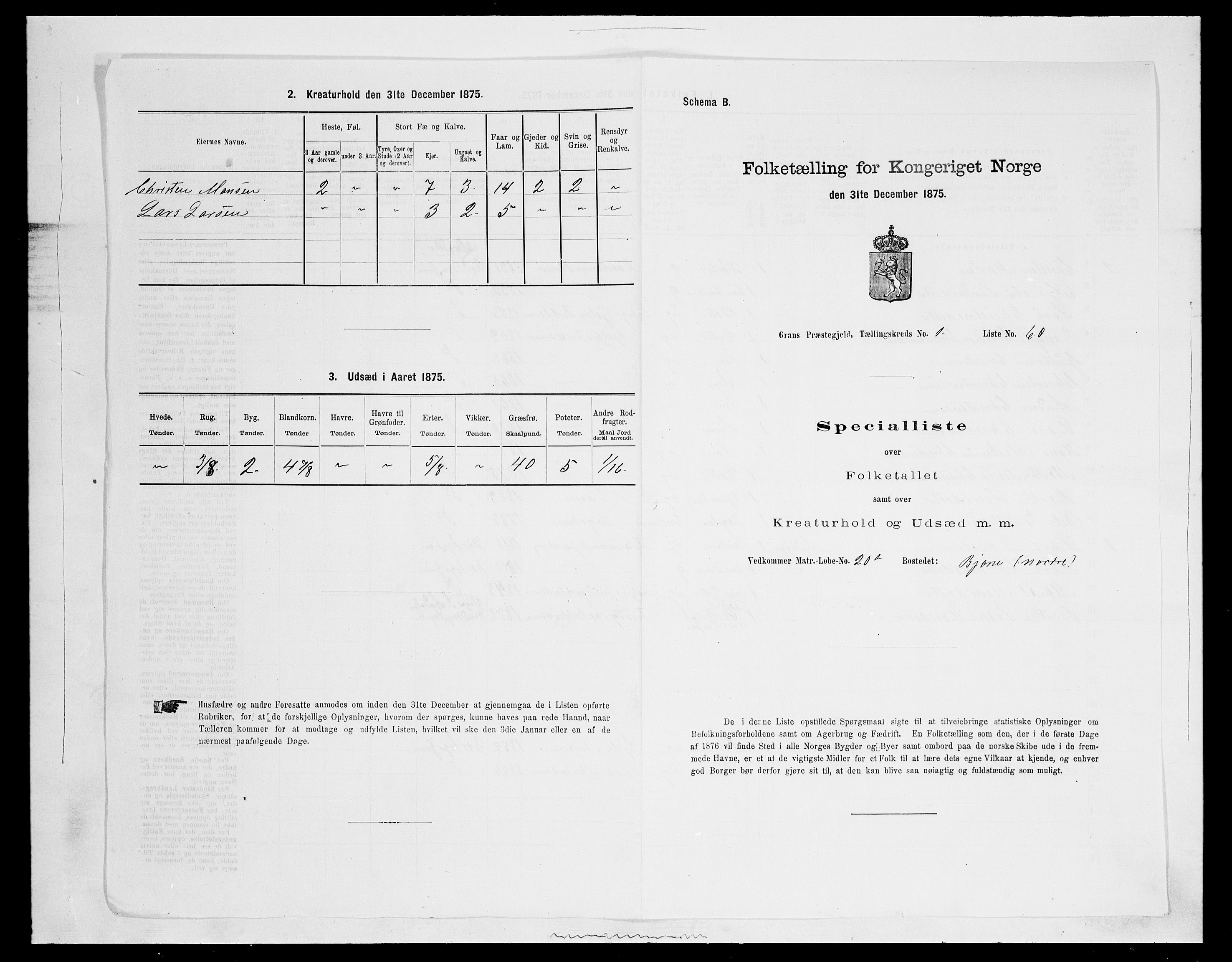 SAH, Folketelling 1875 for 0534P Gran prestegjeld, 1875, s. 261