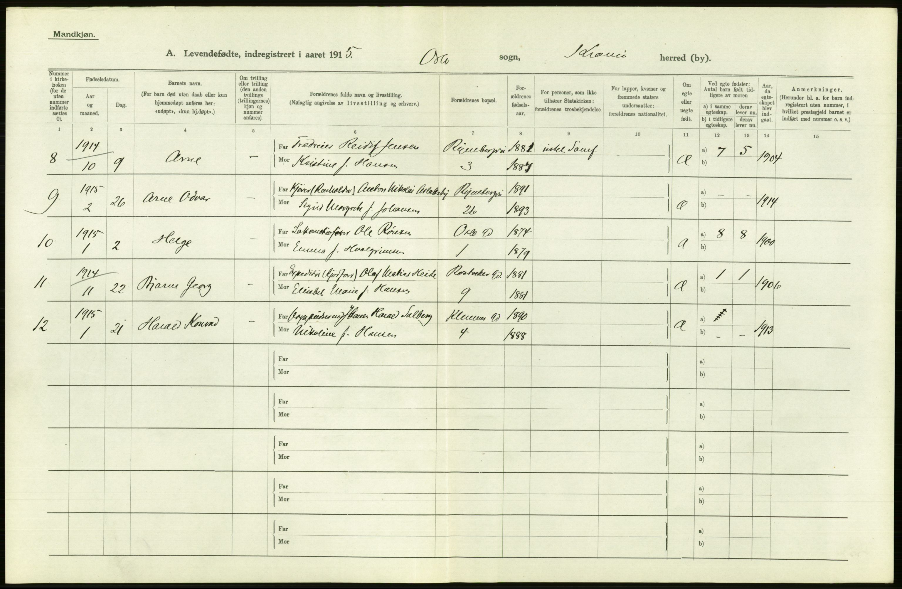 Statistisk sentralbyrå, Sosiodemografiske emner, Befolkning, AV/RA-S-2228/D/Df/Dfb/Dfbe/L0006: Kristiania: Levendefødte menn og kvinner., 1915, s. 118