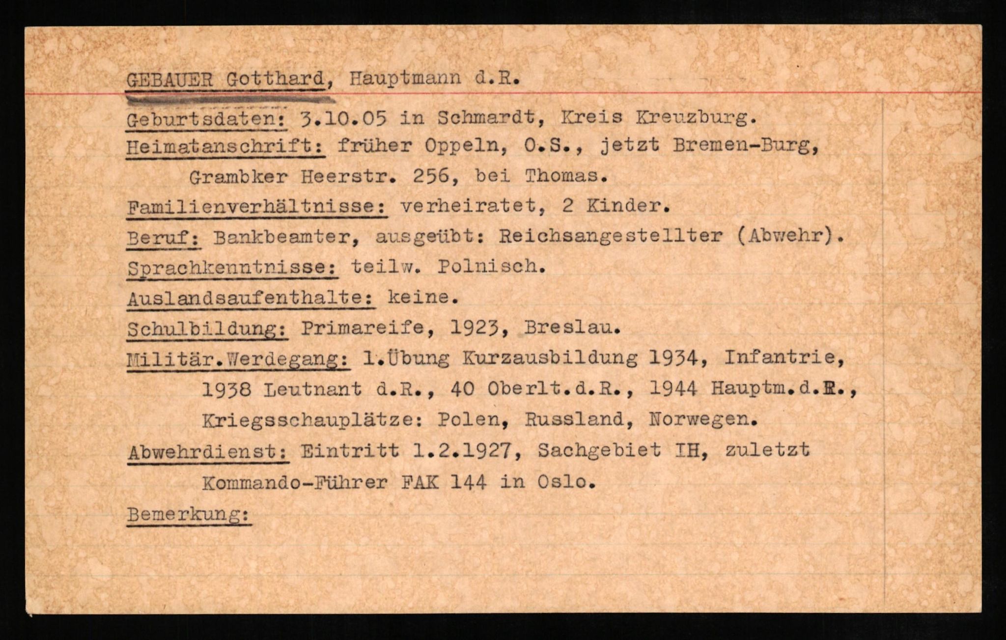 Forsvaret, Forsvarets overkommando II, AV/RA-RAFA-3915/D/Db/L0009: CI Questionaires. Tyske okkupasjonsstyrker i Norge. Tyskere., 1945-1946, s. 172