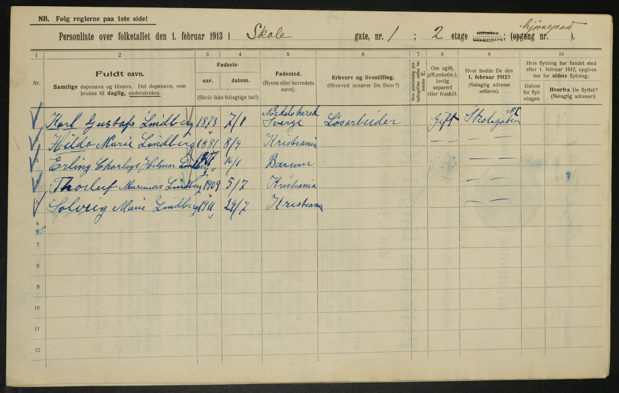 OBA, Kommunal folketelling 1.2.1913 for Kristiania, 1913, s. 96214