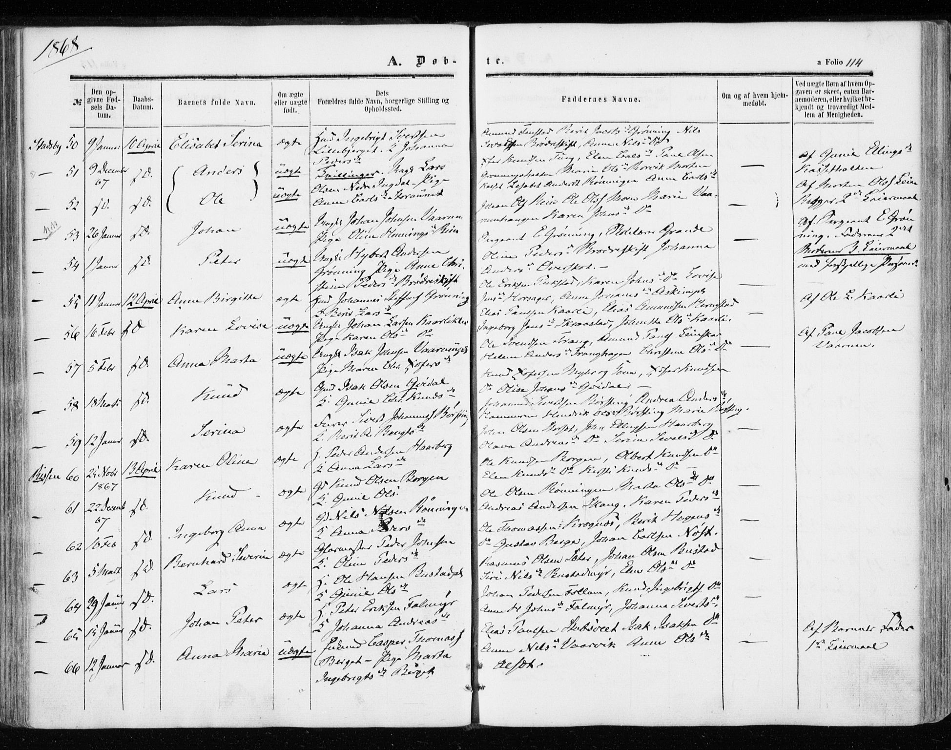 Ministerialprotokoller, klokkerbøker og fødselsregistre - Sør-Trøndelag, AV/SAT-A-1456/646/L0612: Ministerialbok nr. 646A10, 1858-1869, s. 114