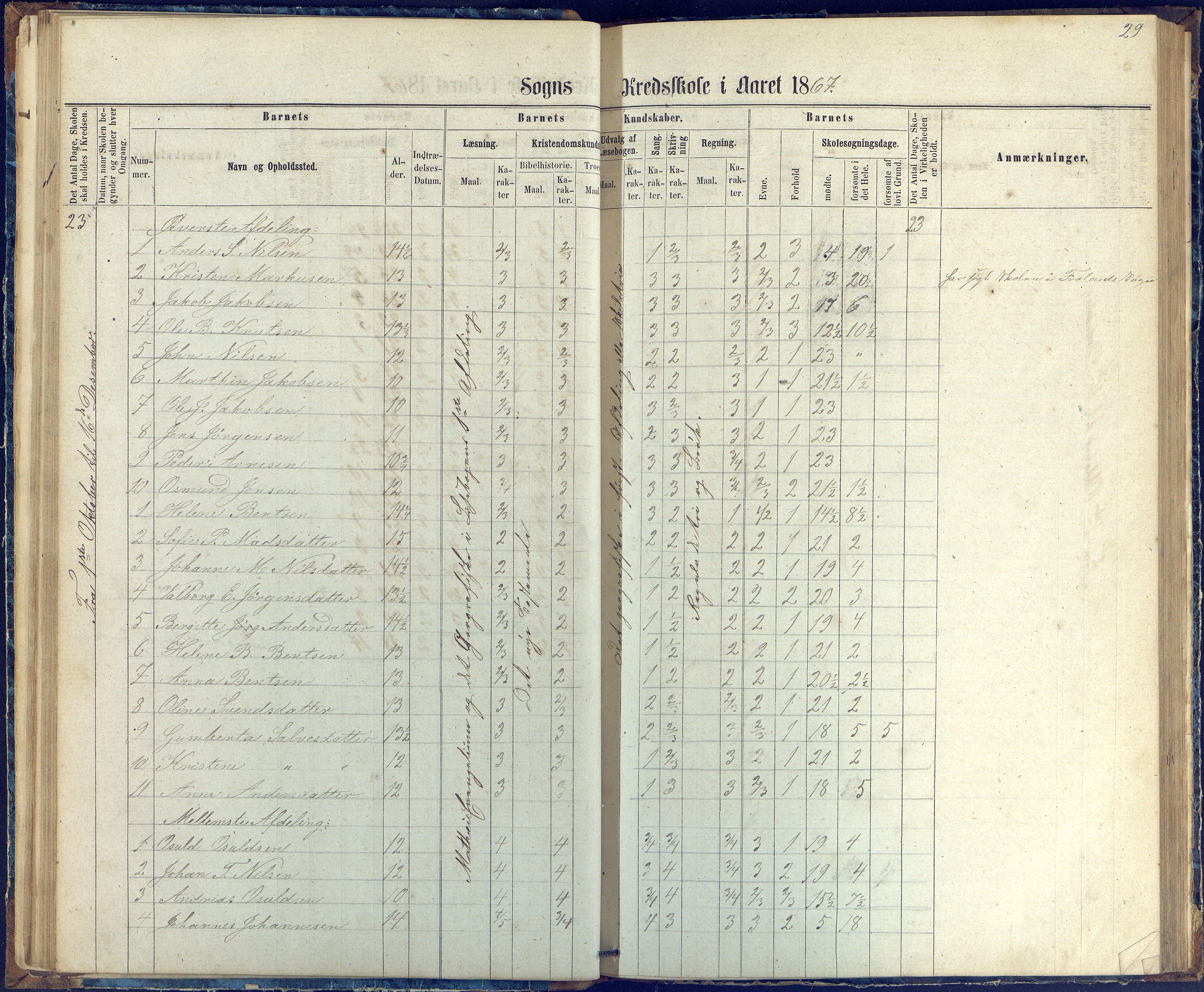 Øyestad kommune frem til 1979, AAKS/KA0920-PK/06/06G/L0002: Skoleprotokoll, 1863-1875, s. 29