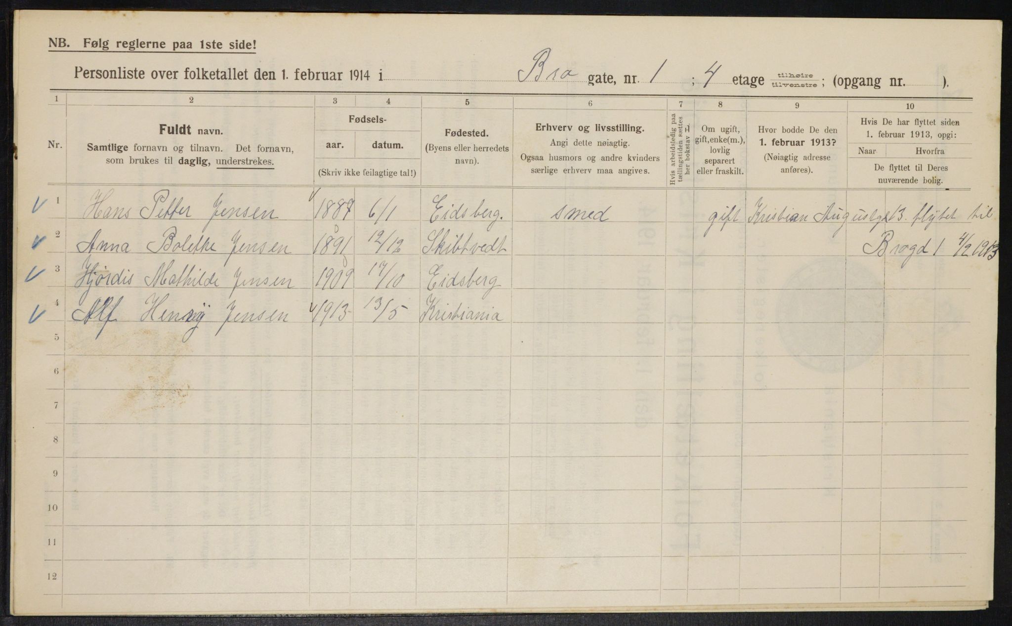 OBA, Kommunal folketelling 1.2.1914 for Kristiania, 1914, s. 9707