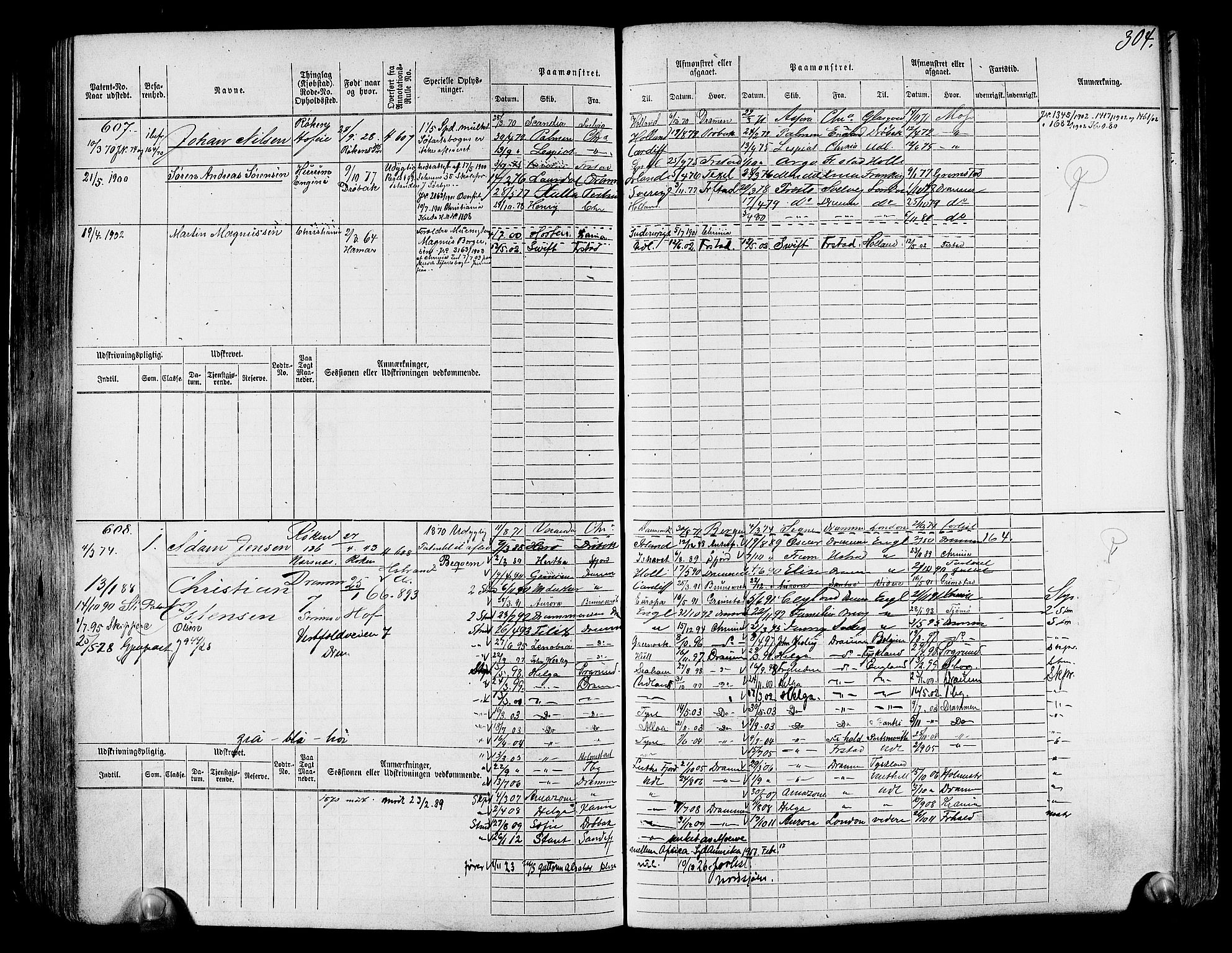 Drammen innrulleringsdistrikt, SAKO/A-781/F/Fc/L0001: Hovedrulle, 1868, s. 310