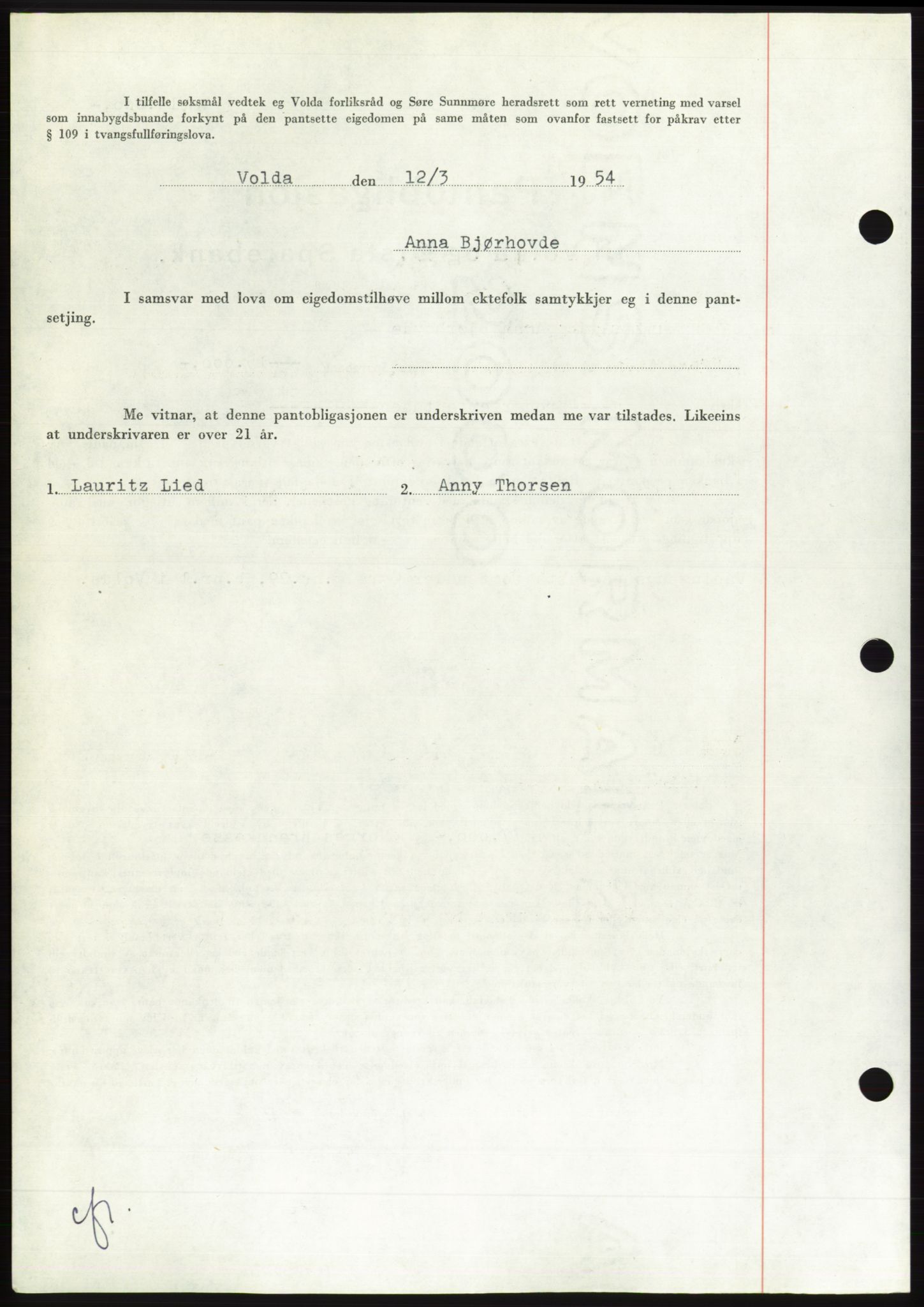 Søre Sunnmøre sorenskriveri, AV/SAT-A-4122/1/2/2C/L0124: Pantebok nr. 12B, 1953-1954, Dagboknr: 590/1954