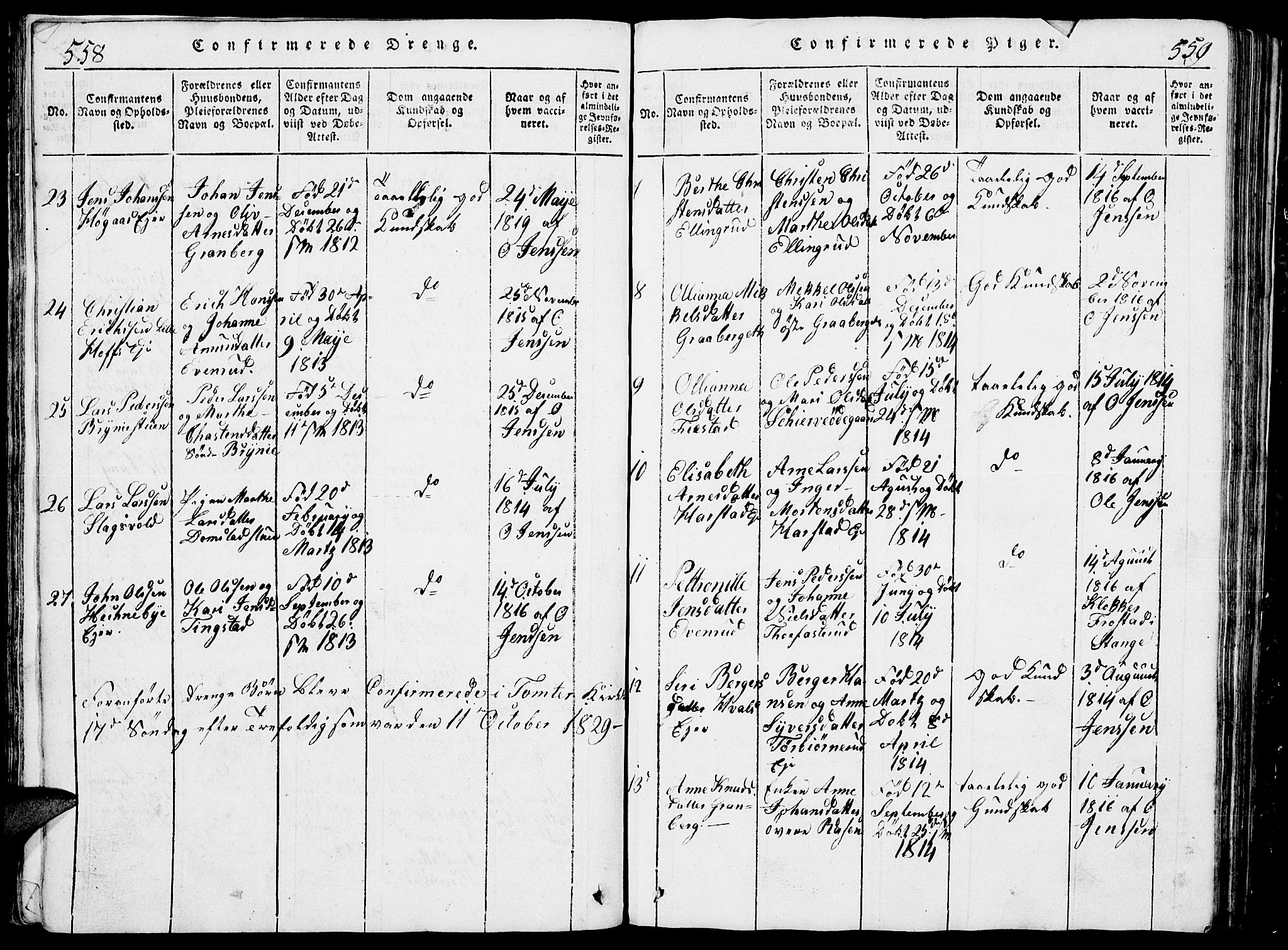 Romedal prestekontor, AV/SAH-PREST-004/L/L0005: Klokkerbok nr. 5, 1814-1829, s. 558-559