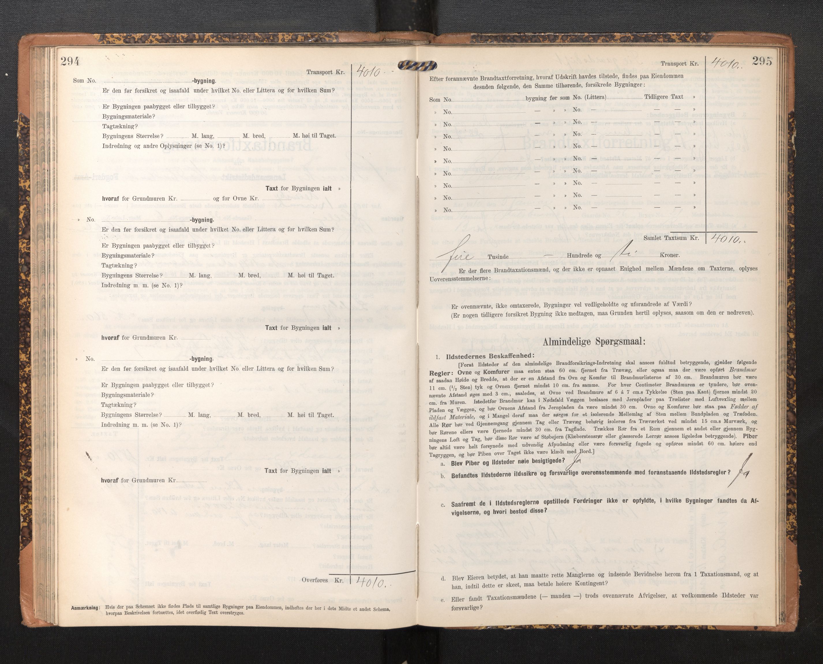 Lensmannen i Bruvik, SAB/A-31301/0012/L0007: Branntakstprotokoll, skjematakst, 1906-1918, s. 294-295