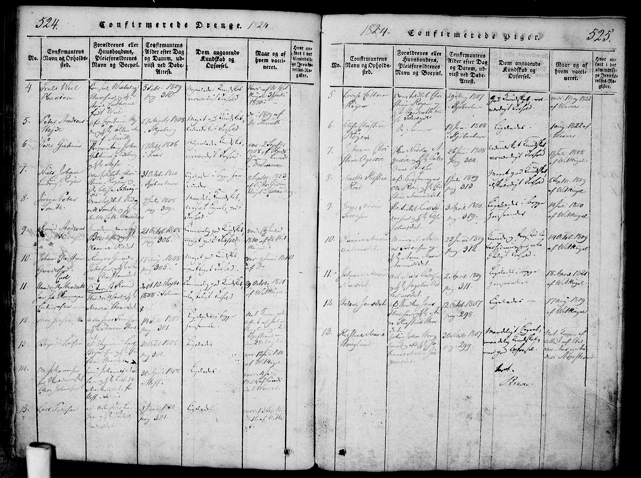 Halden prestekontor Kirkebøker, SAO/A-10909/F/Fa/L0003: Ministerialbok nr. I 3, 1815-1834, s. 524-525