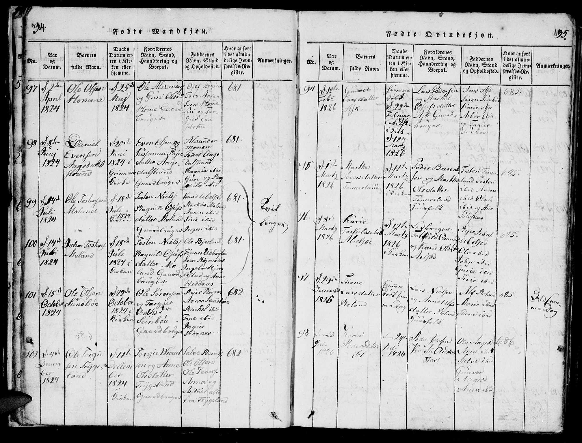 Bjelland sokneprestkontor, SAK/1111-0005/F/Fb/Fba/L0003: Klokkerbok nr. B 3, 1816-1870, s. 34-35