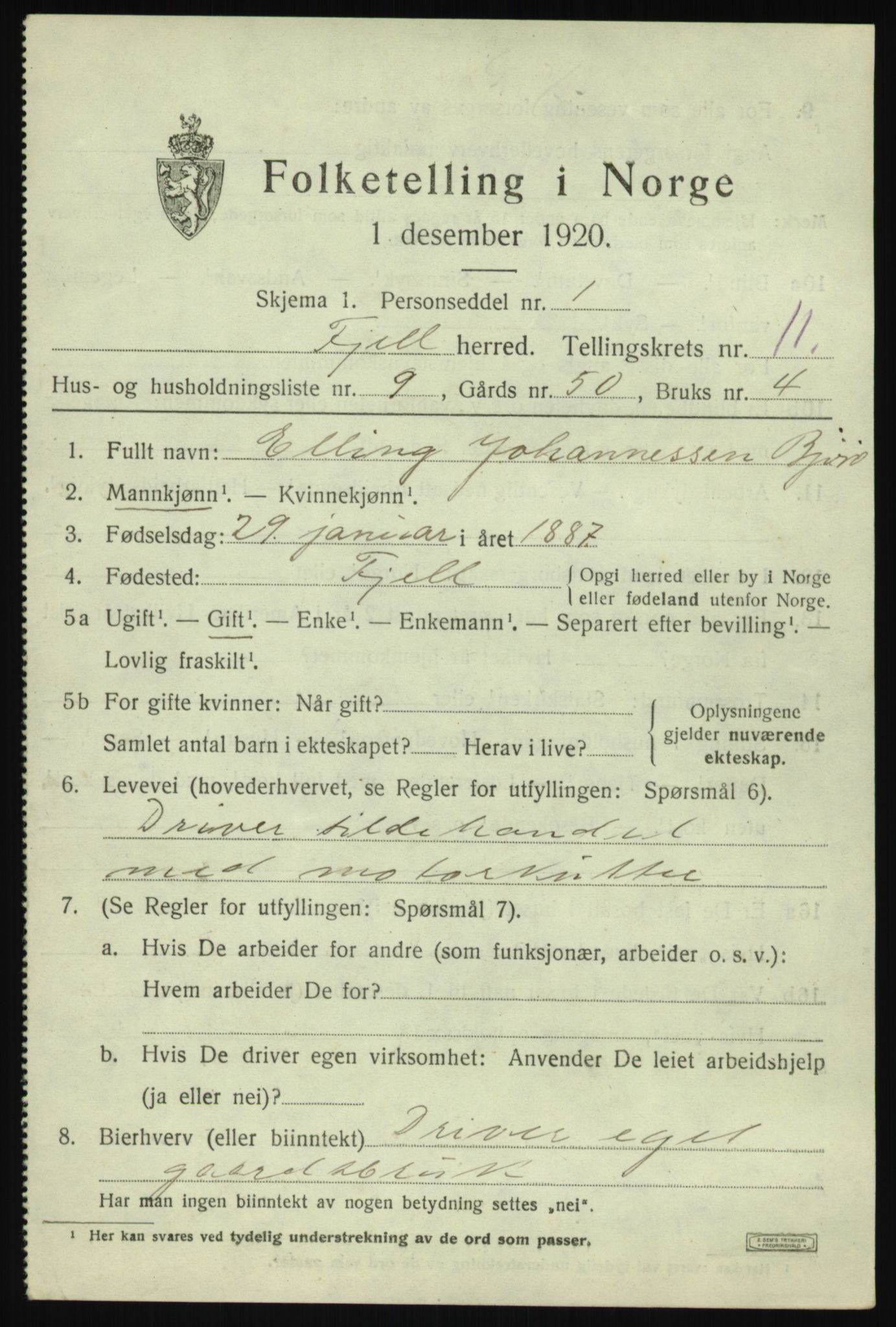 SAB, Folketelling 1920 for 1246 Fjell herred, 1920, s. 9942