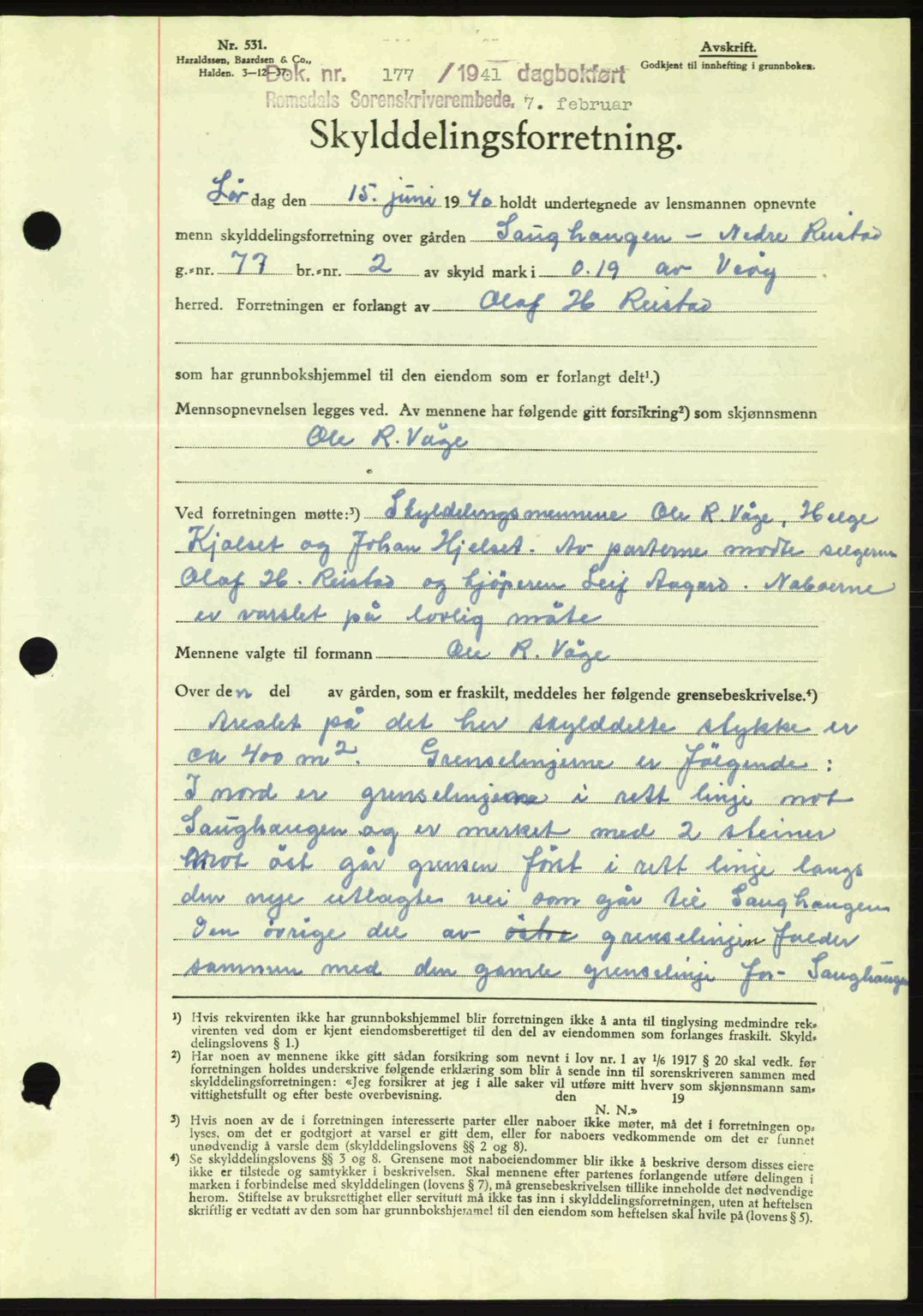 Romsdal sorenskriveri, SAT/A-4149/1/2/2C: Pantebok nr. A9, 1940-1941, Dagboknr: 177/1941