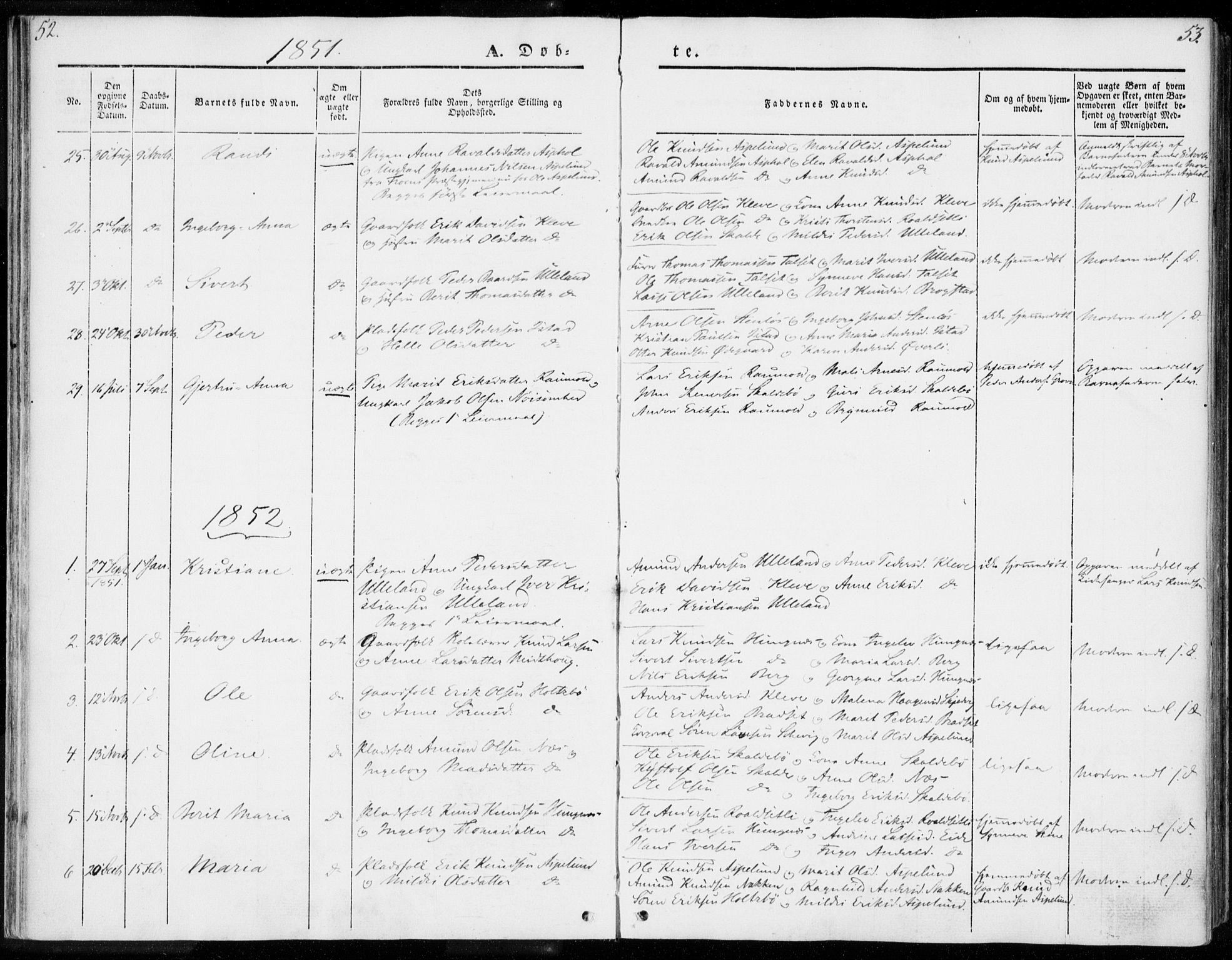 Ministerialprotokoller, klokkerbøker og fødselsregistre - Møre og Romsdal, AV/SAT-A-1454/557/L0680: Ministerialbok nr. 557A02, 1843-1869, s. 52-53
