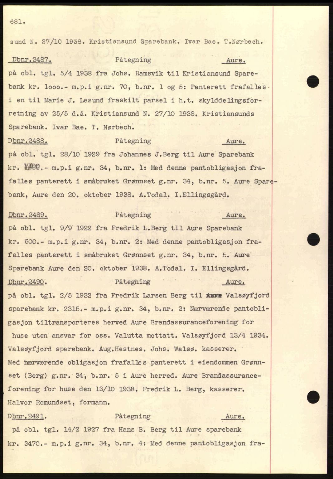 Nordmøre sorenskriveri, SAT/A-4132/1/2/2Ca: Pantebok nr. C80, 1936-1939, Dagboknr: 2487/1938