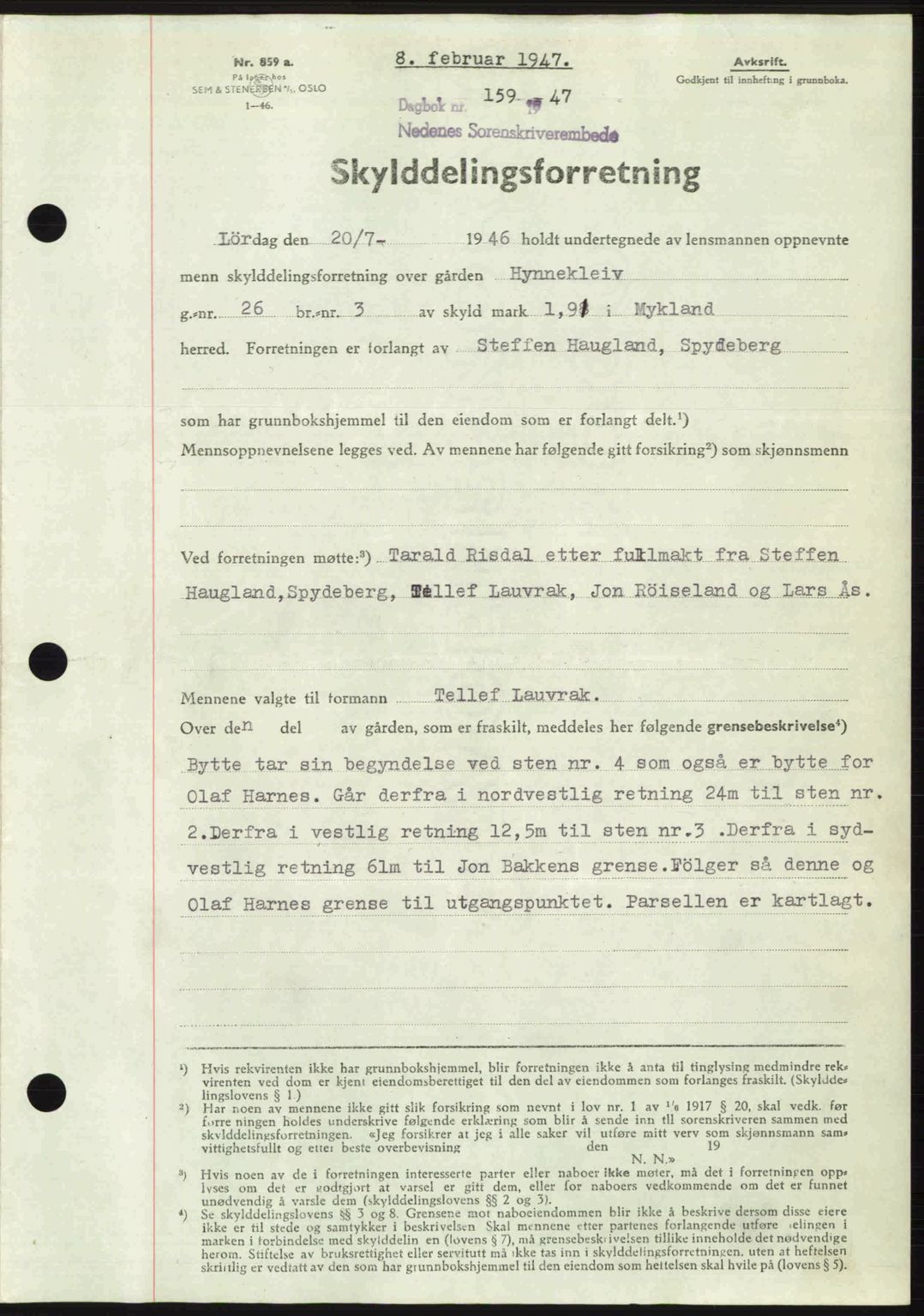 Nedenes sorenskriveri, SAK/1221-0006/G/Gb/Gba/L0056: Pantebok nr. A8, 1946-1947, Dagboknr: 159/1947