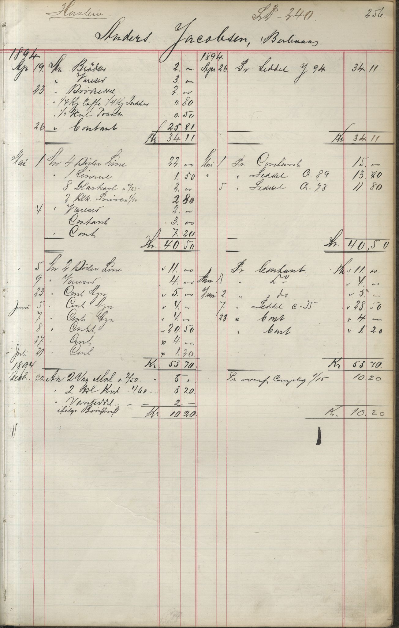 Brodtkorb handel A/S, VAMU/A-0001/F/Fa/L0004/0001: Kompanibøker. Utensogns / Compagnibog for Udensogns Fiskere No 15. Fra A - H, 1882-1895, s. 256