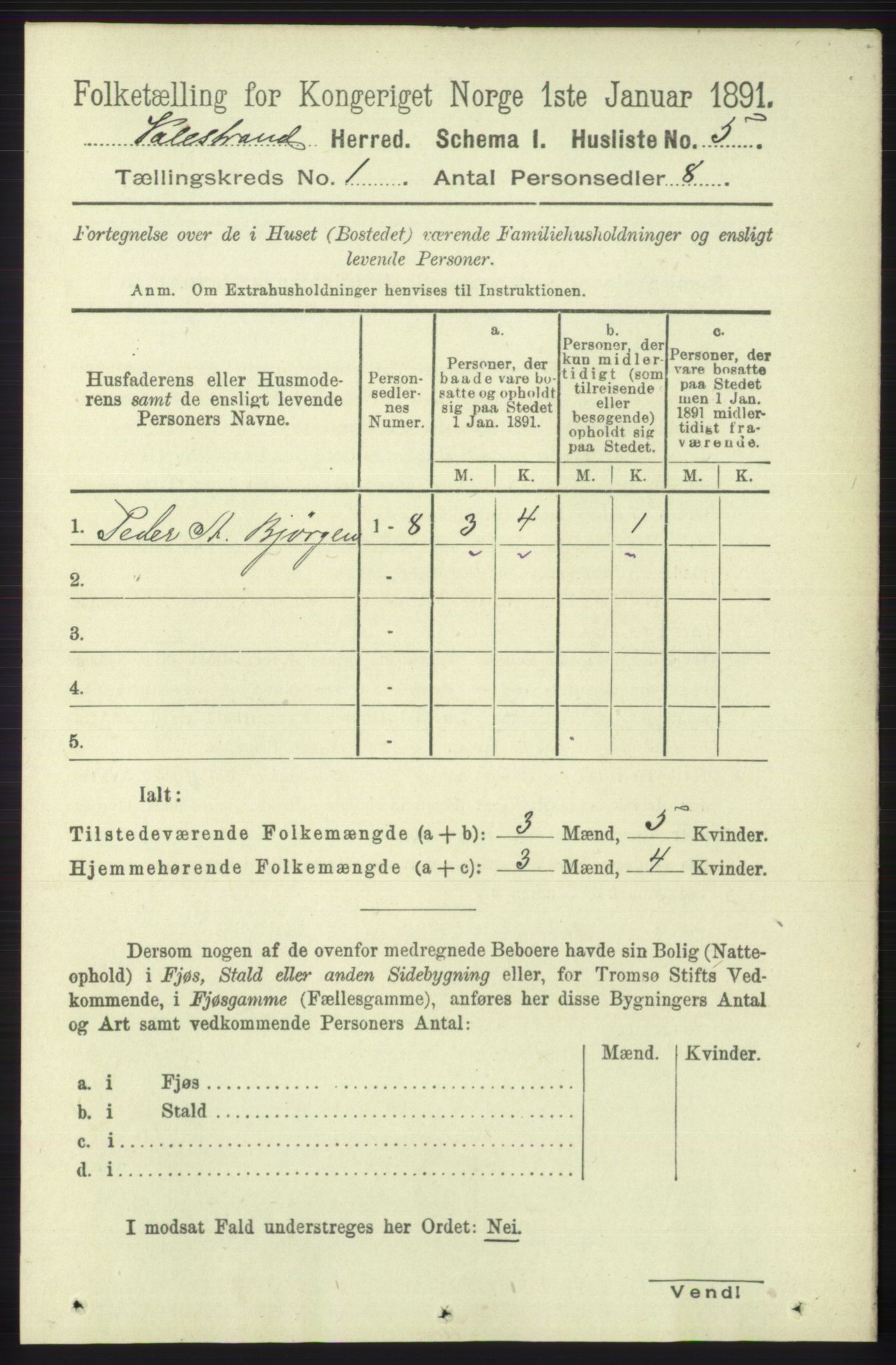 RA, Folketelling 1891 for 1217 Valestrand herred, 1891, s. 20