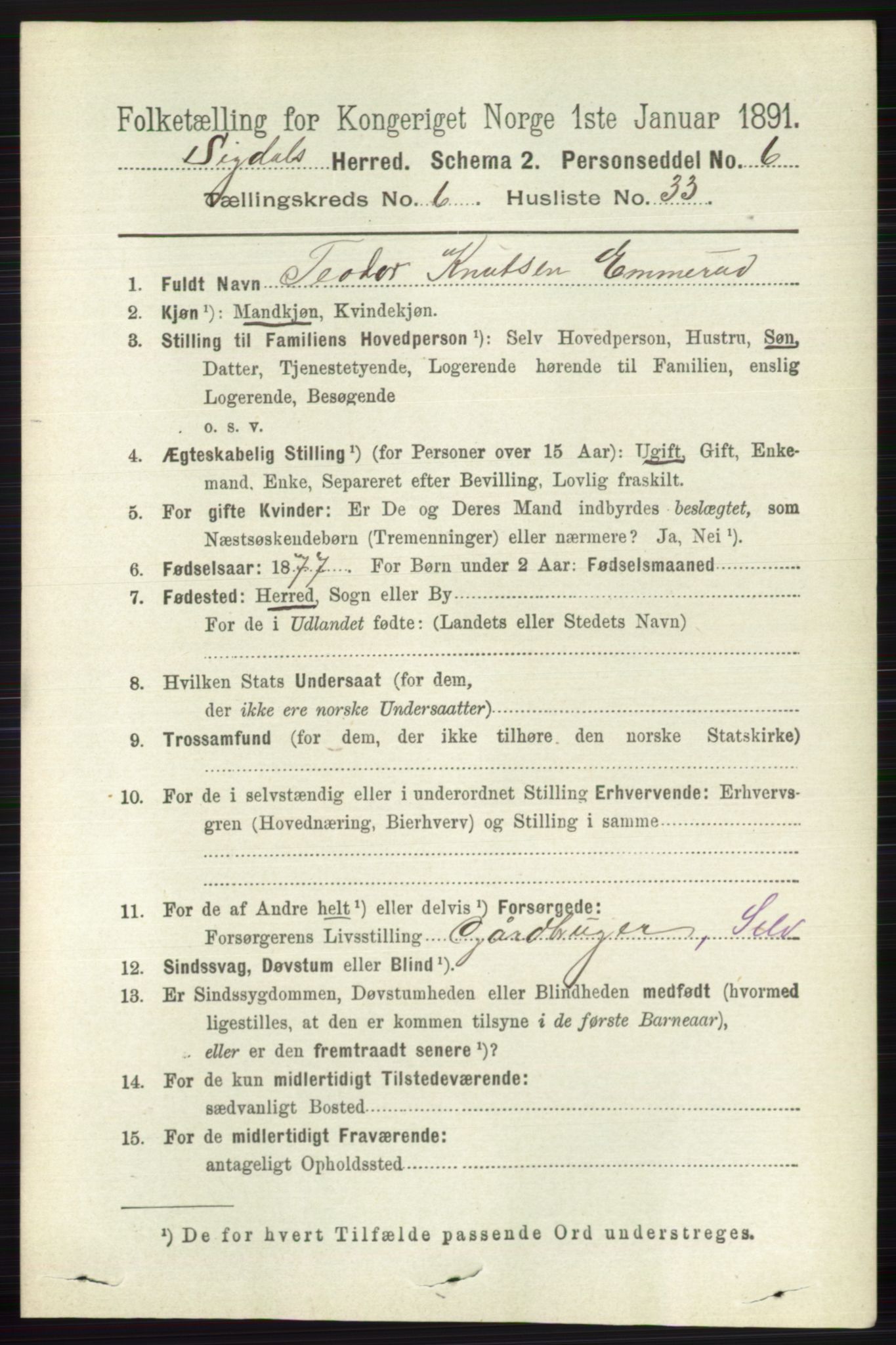 RA, Folketelling 1891 for 0621 Sigdal herred, 1891, s. 2606