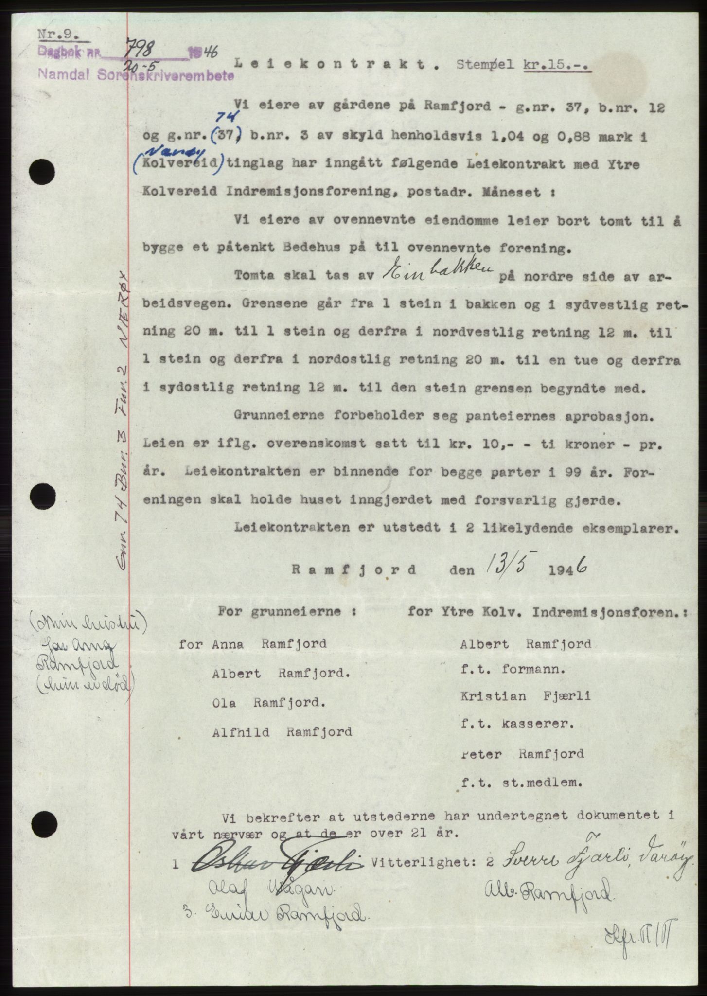 Namdal sorenskriveri, SAT/A-4133/1/2/2C: Pantebok nr. -, 1946-1946, Dagboknr: 798/1946
