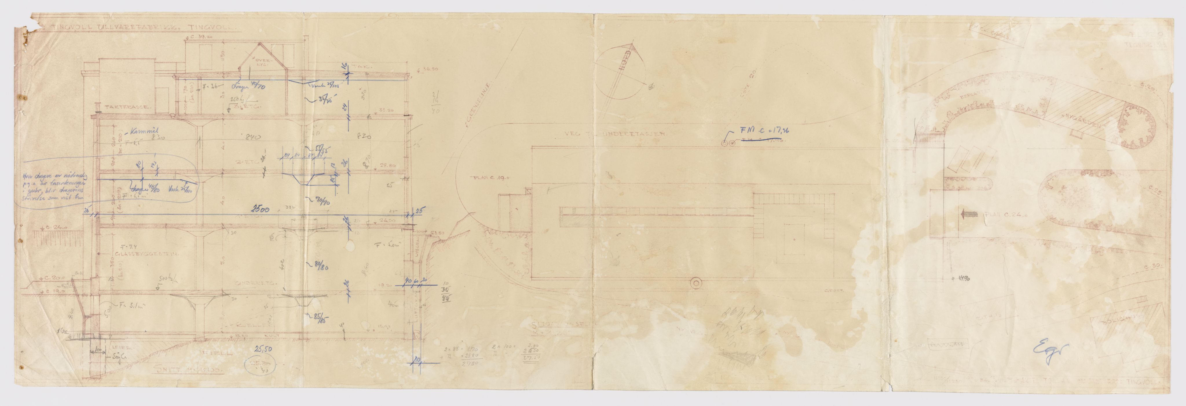 Tingvoll Ullvarefabrikk, IKAM/P-00482/T/Ta/L0020: Diverse arkitektstegninger, 1950-1954