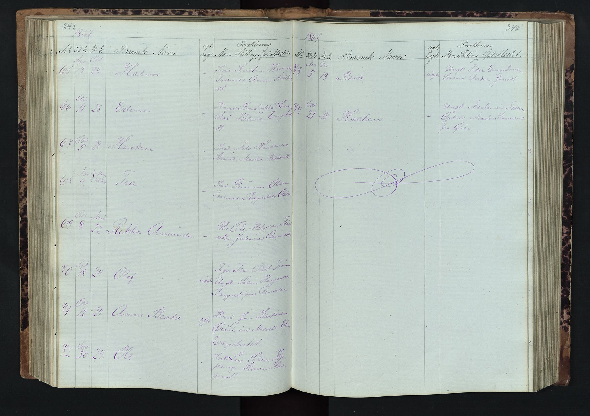 Stor-Elvdal prestekontor, AV/SAH-PREST-052/H/Ha/Hab/L0001: Klokkerbok nr. 1 /1, 1860-1894, s. 347-348