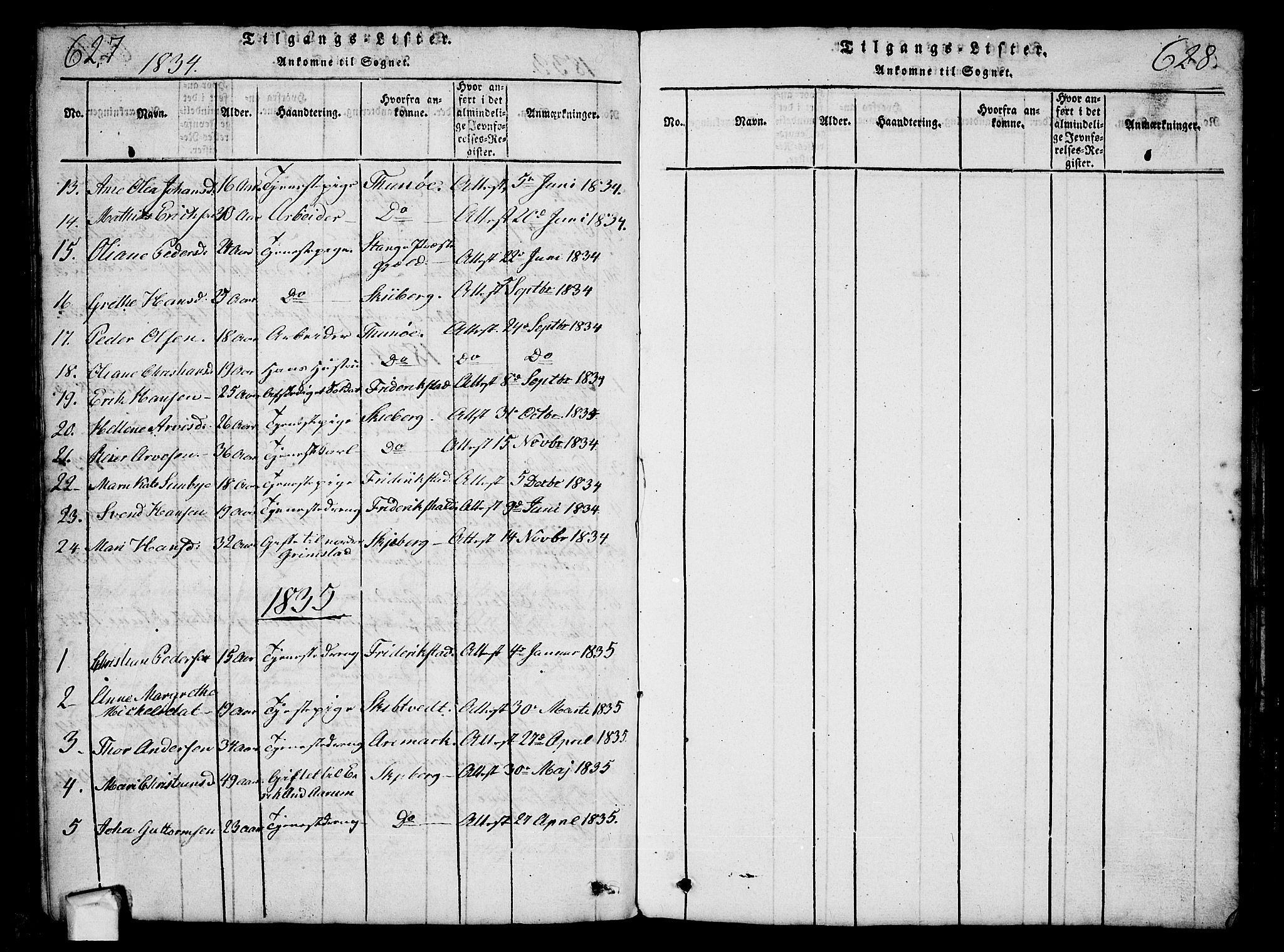Borge prestekontor Kirkebøker, AV/SAO-A-10903/G/Ga/L0001: Klokkerbok nr.  I 1, 1815-1835, s. 627-628
