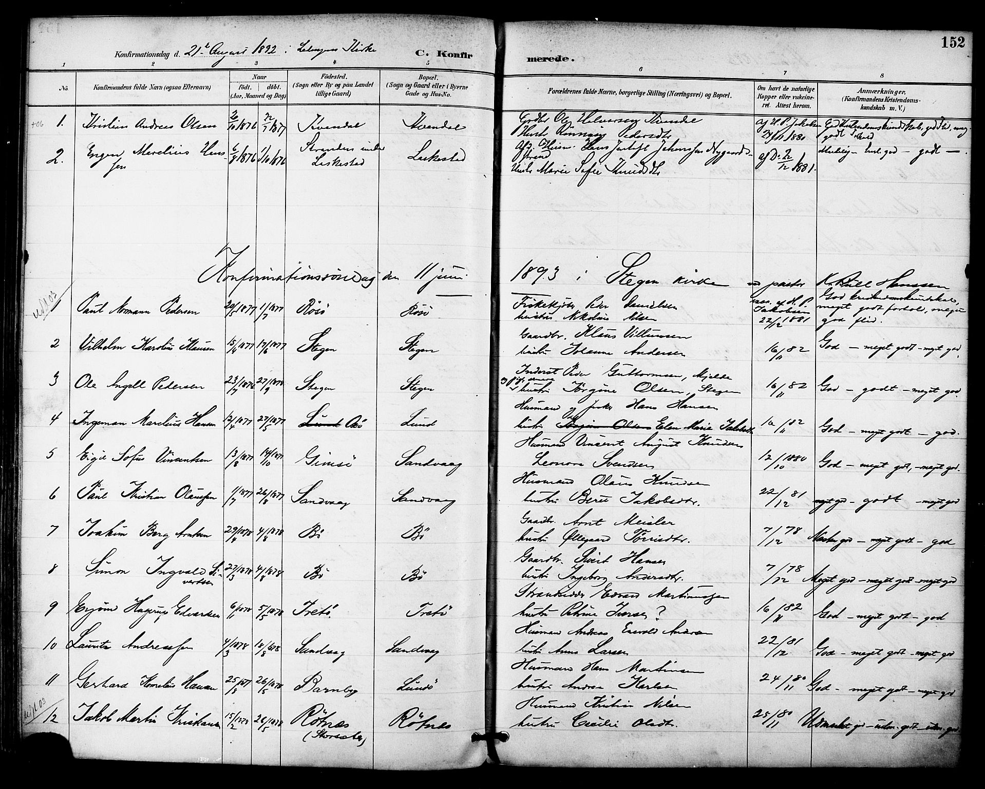 Ministerialprotokoller, klokkerbøker og fødselsregistre - Nordland, SAT/A-1459/855/L0803: Ministerialbok nr. 855A11, 1887-1905, s. 152