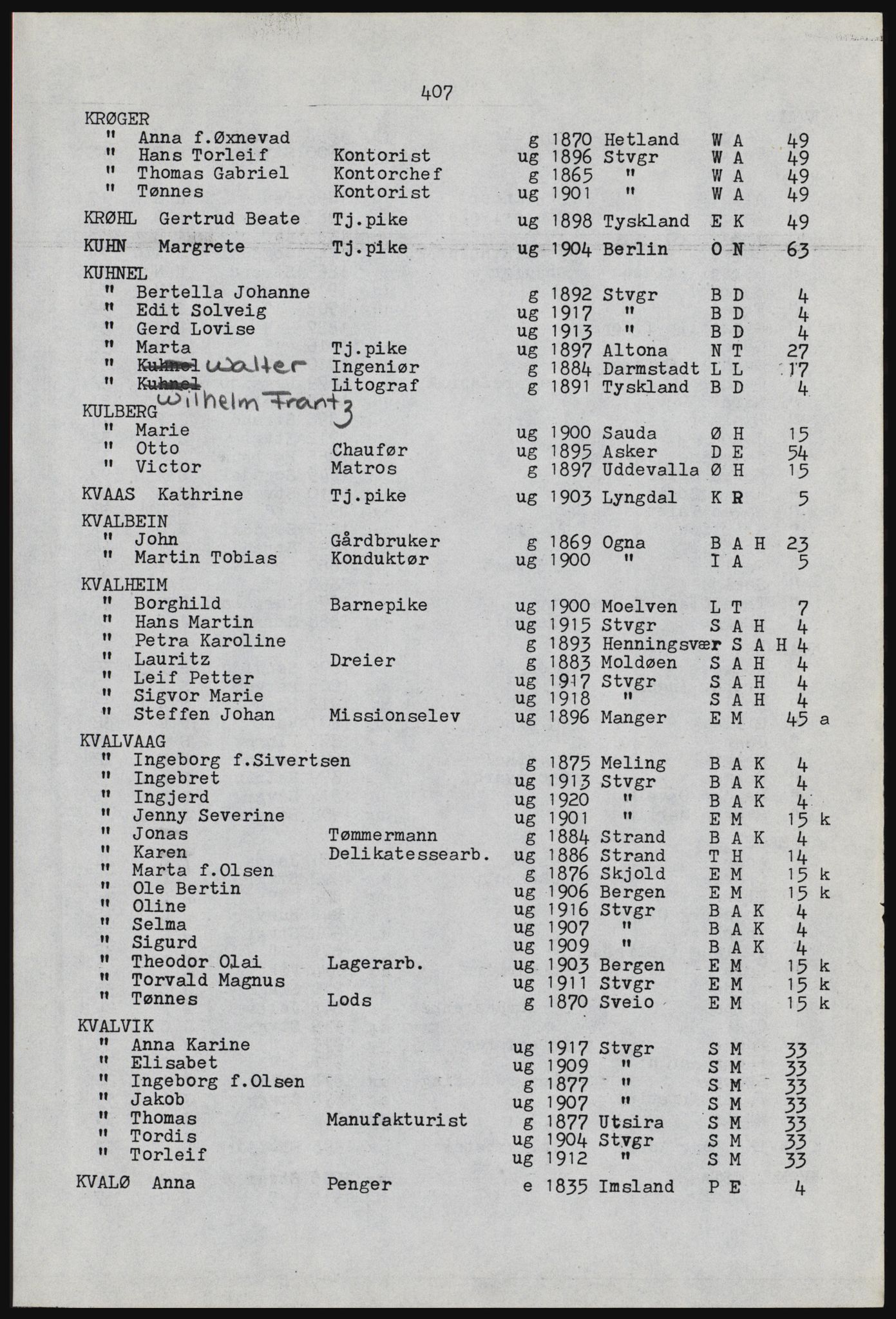 SAST, Avskrift av folketellingen 1920 for Stavanger kjøpstad, 1920, s. 1461