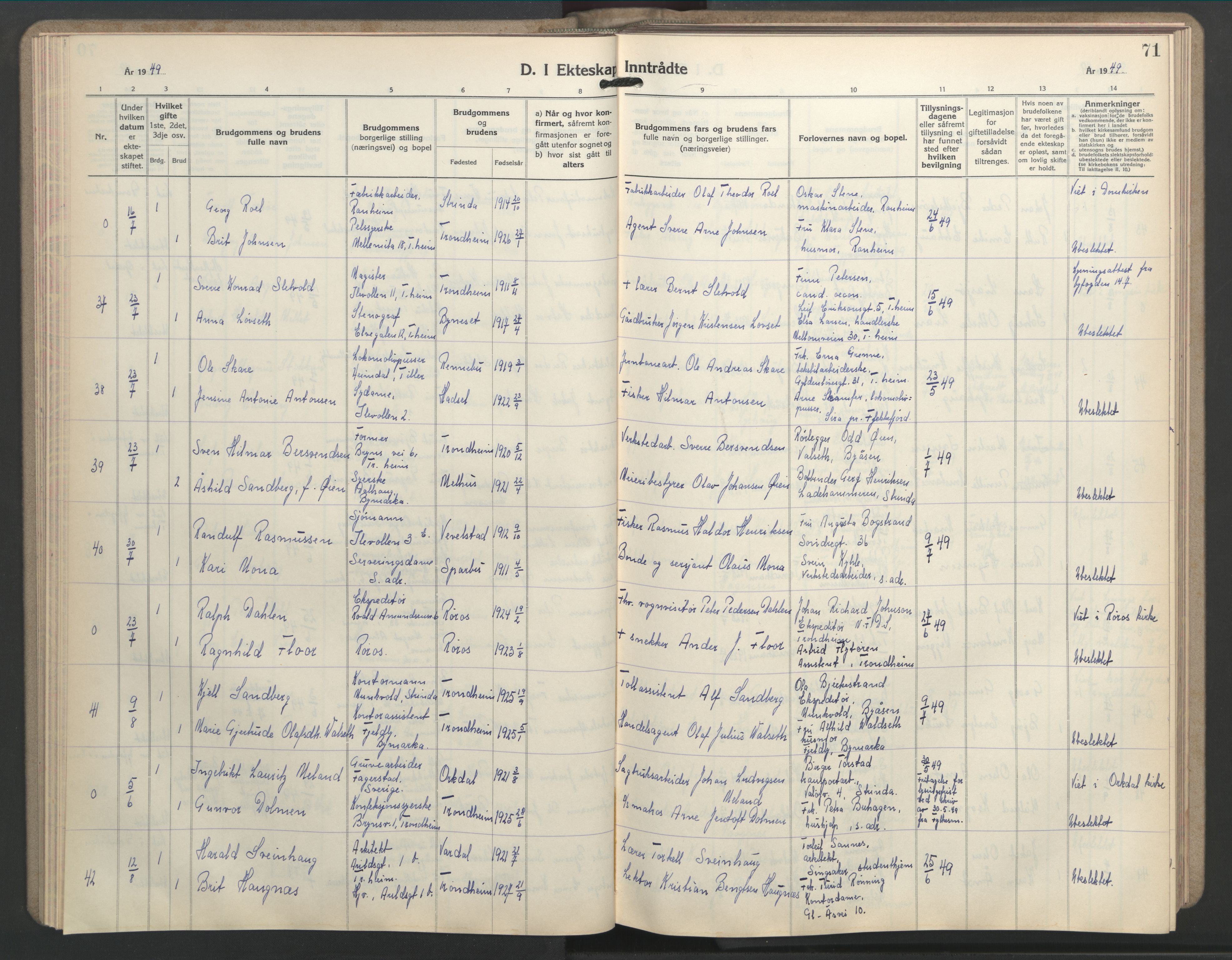 Ministerialprotokoller, klokkerbøker og fødselsregistre - Sør-Trøndelag, AV/SAT-A-1456/603/L0177: Klokkerbok nr. 603C05, 1941-1952, s. 71