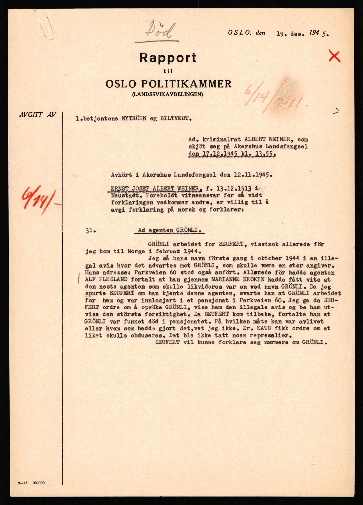 Forsvaret, Forsvarets overkommando II, AV/RA-RAFA-3915/D/Db/L0035: CI Questionaires. Tyske okkupasjonsstyrker i Norge. Tyskere., 1945-1946, s. 266