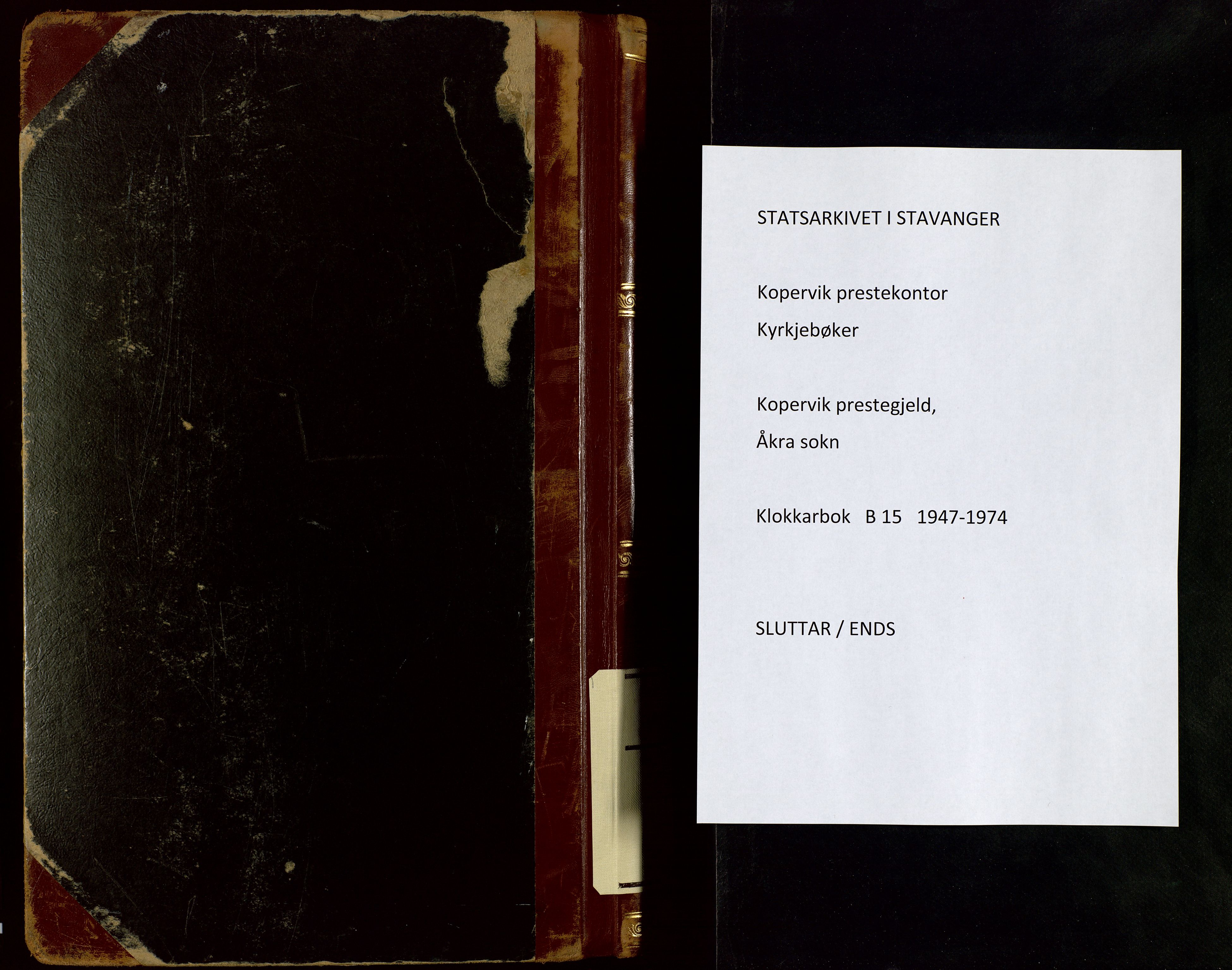 Kopervik sokneprestkontor, SAST/A-101850/H/Ha/Hab/L0015: Klokkerbok nr. B 15, 1947-1974