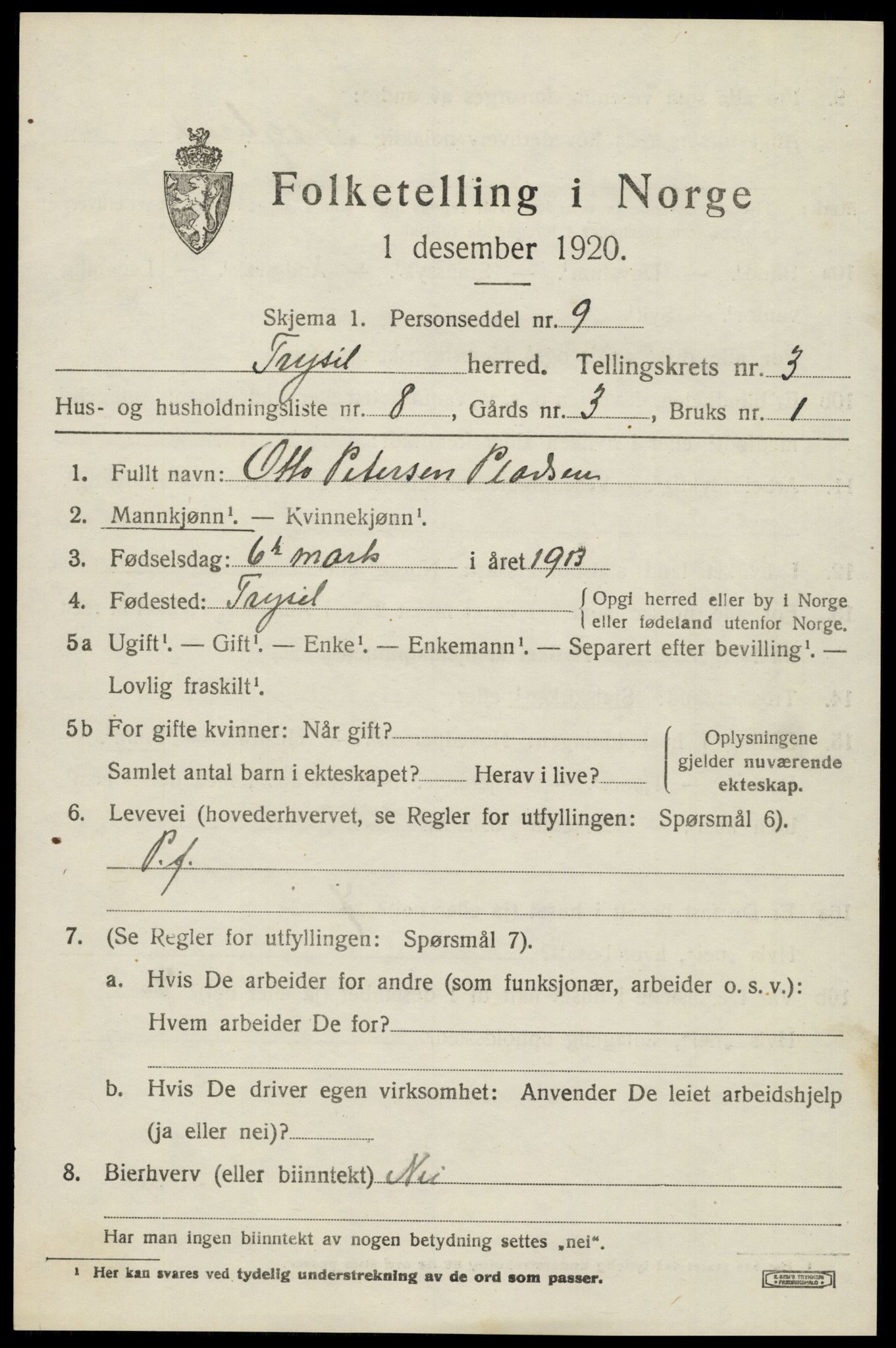 SAH, Folketelling 1920 for 0428 Trysil herred, 1920, s. 3581