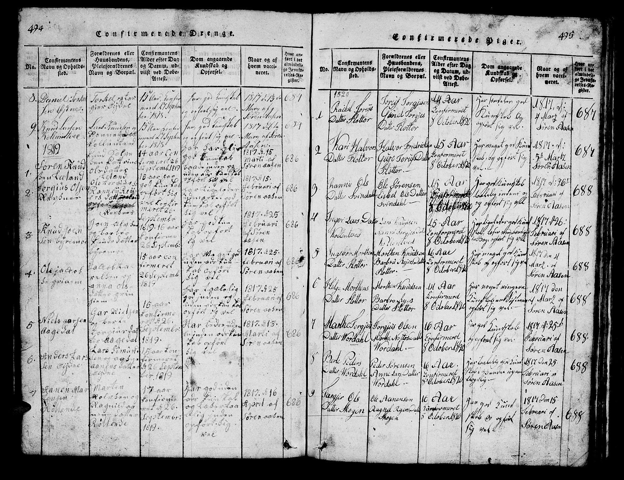 Bjelland sokneprestkontor, SAK/1111-0005/F/Fb/Fbc/L0001: Klokkerbok nr. B 1, 1815-1870, s. 494-495