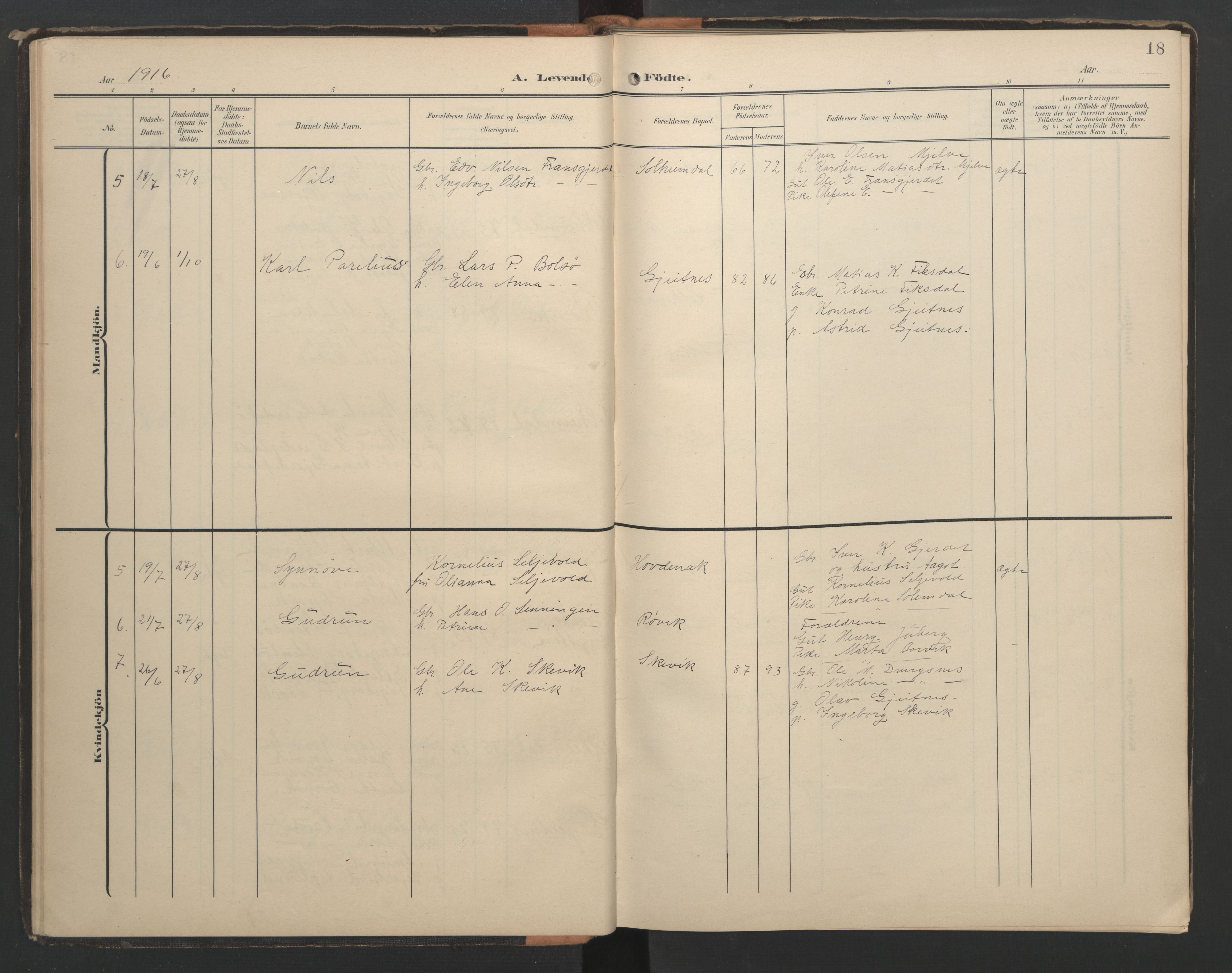 Ministerialprotokoller, klokkerbøker og fødselsregistre - Møre og Romsdal, AV/SAT-A-1454/556/L0677: Klokkerbok nr. 556C01, 1907-1953, s. 18