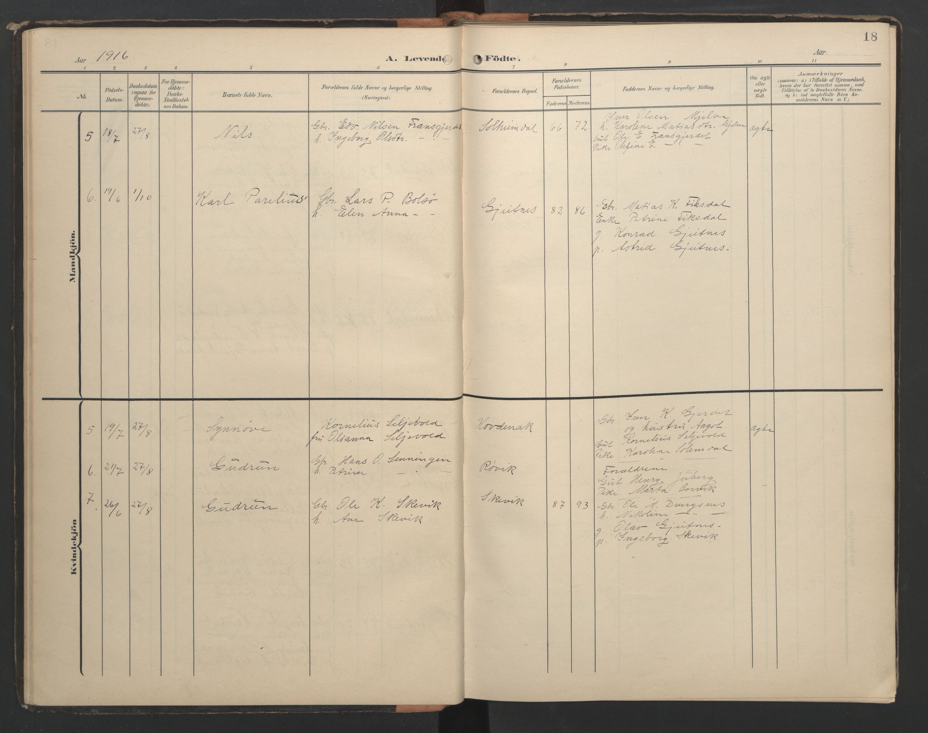 Ministerialprotokoller, klokkerbøker og fødselsregistre - Møre og Romsdal, SAT/A-1454/556/L0677: Klokkerbok nr. 556C01, 1907-1953, s. 18