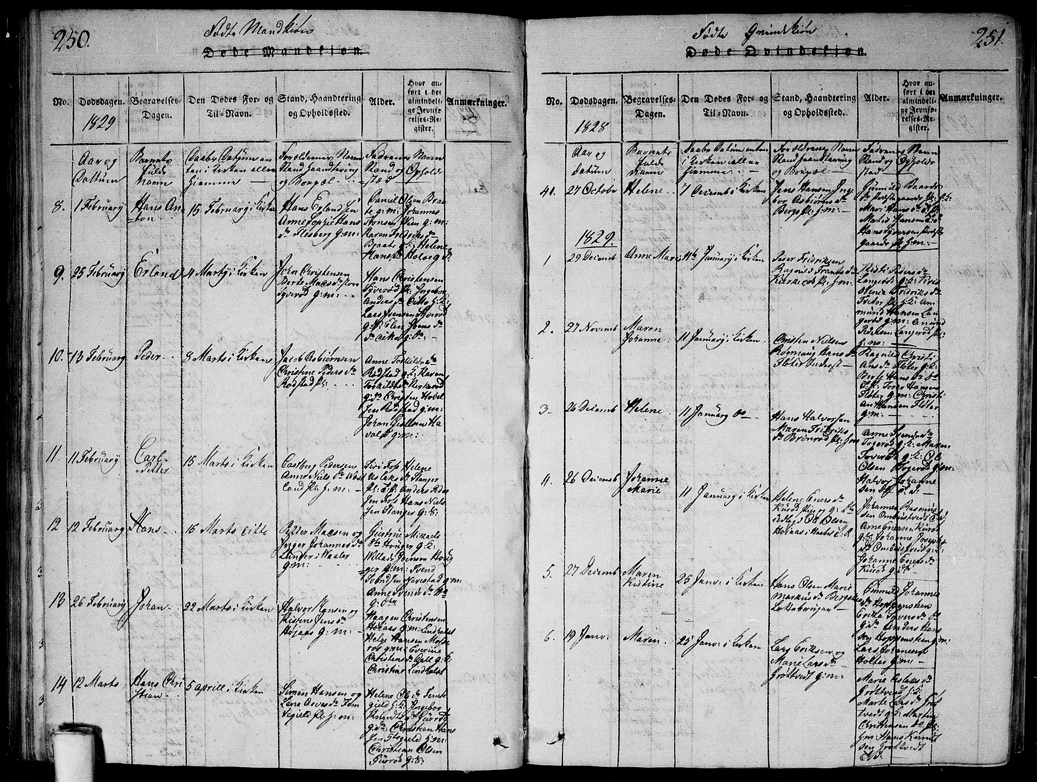 Våler prestekontor Kirkebøker, SAO/A-11083/G/Ga/L0001: Klokkerbok nr. I 1, 1815-1839, s. 250-251