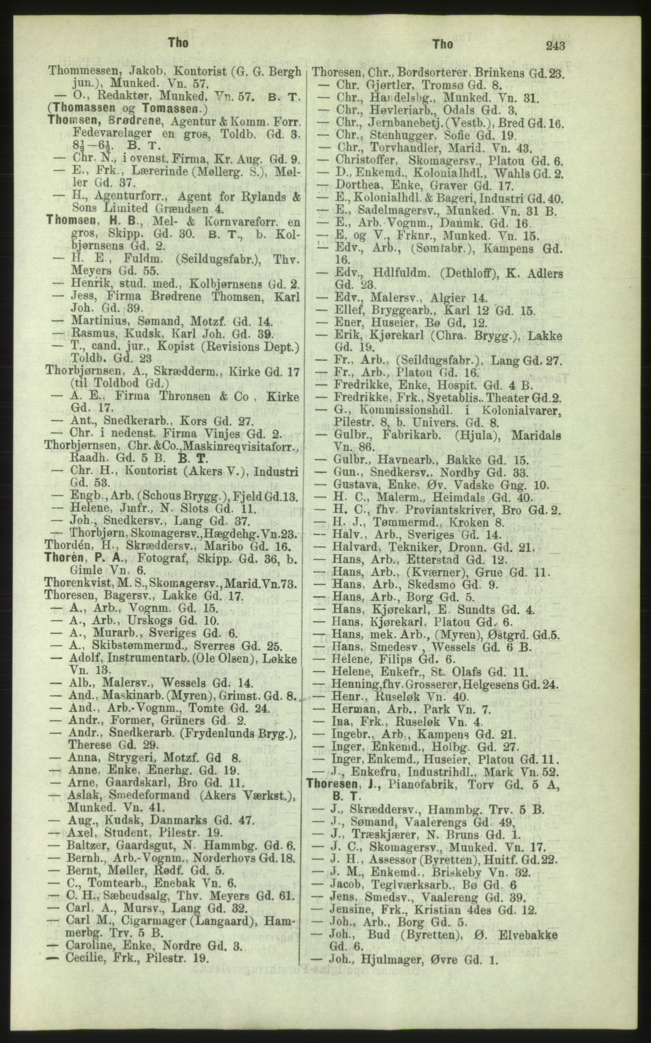 Kristiania/Oslo adressebok, PUBL/-, 1884, s. 243