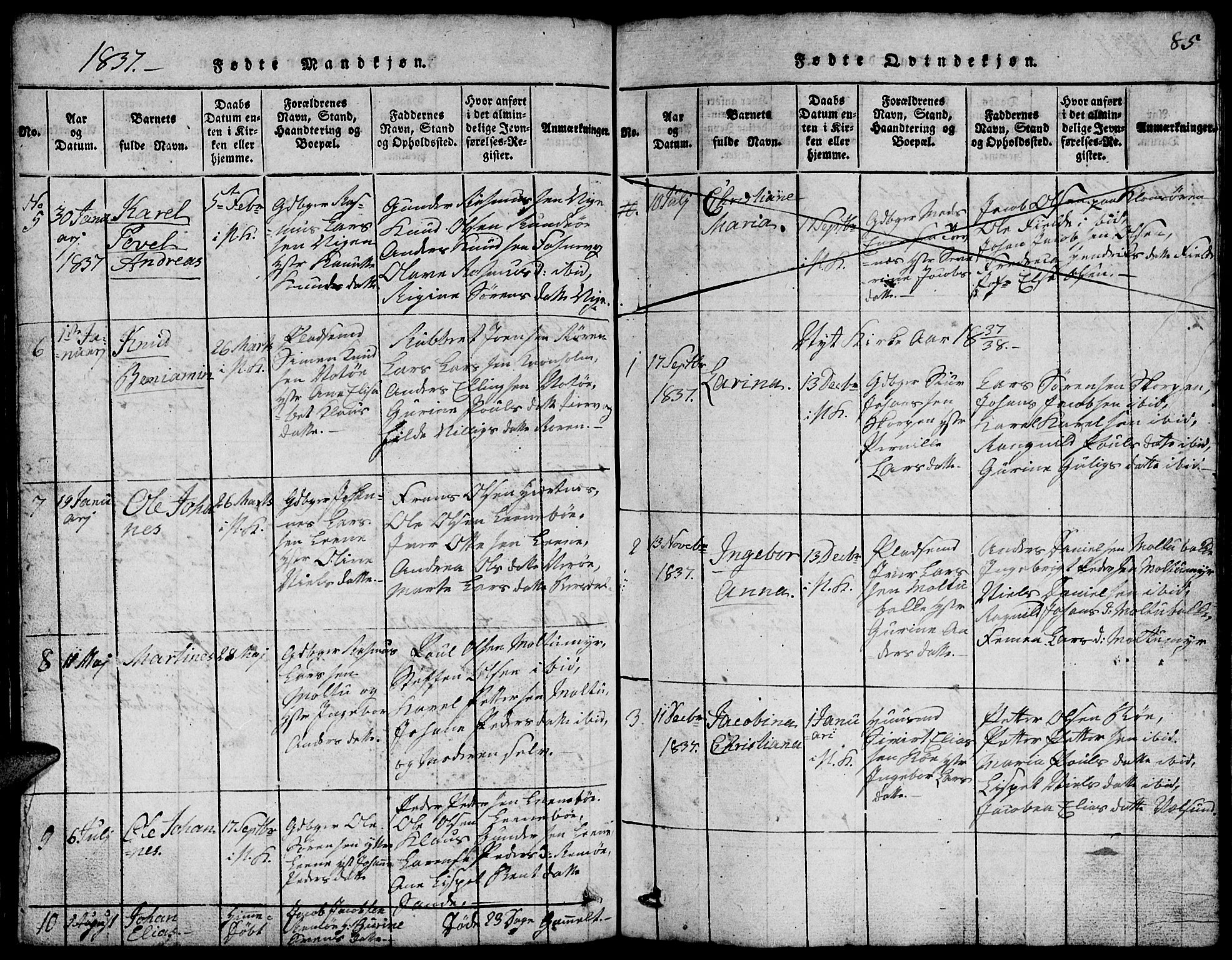 Ministerialprotokoller, klokkerbøker og fødselsregistre - Møre og Romsdal, SAT/A-1454/507/L0078: Klokkerbok nr. 507C01, 1816-1840, s. 85