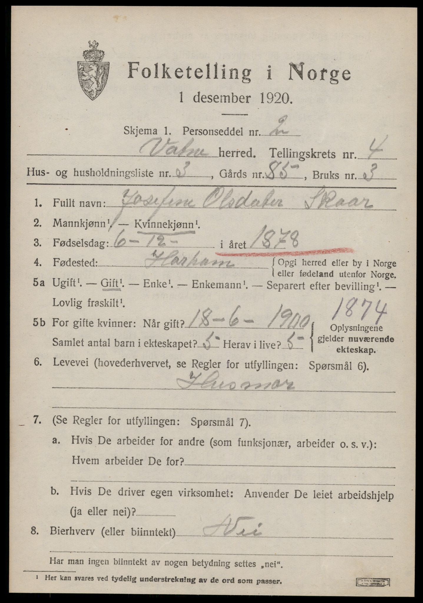 SAT, Folketelling 1920 for 1530 Vatne herred, 1920, s. 1840