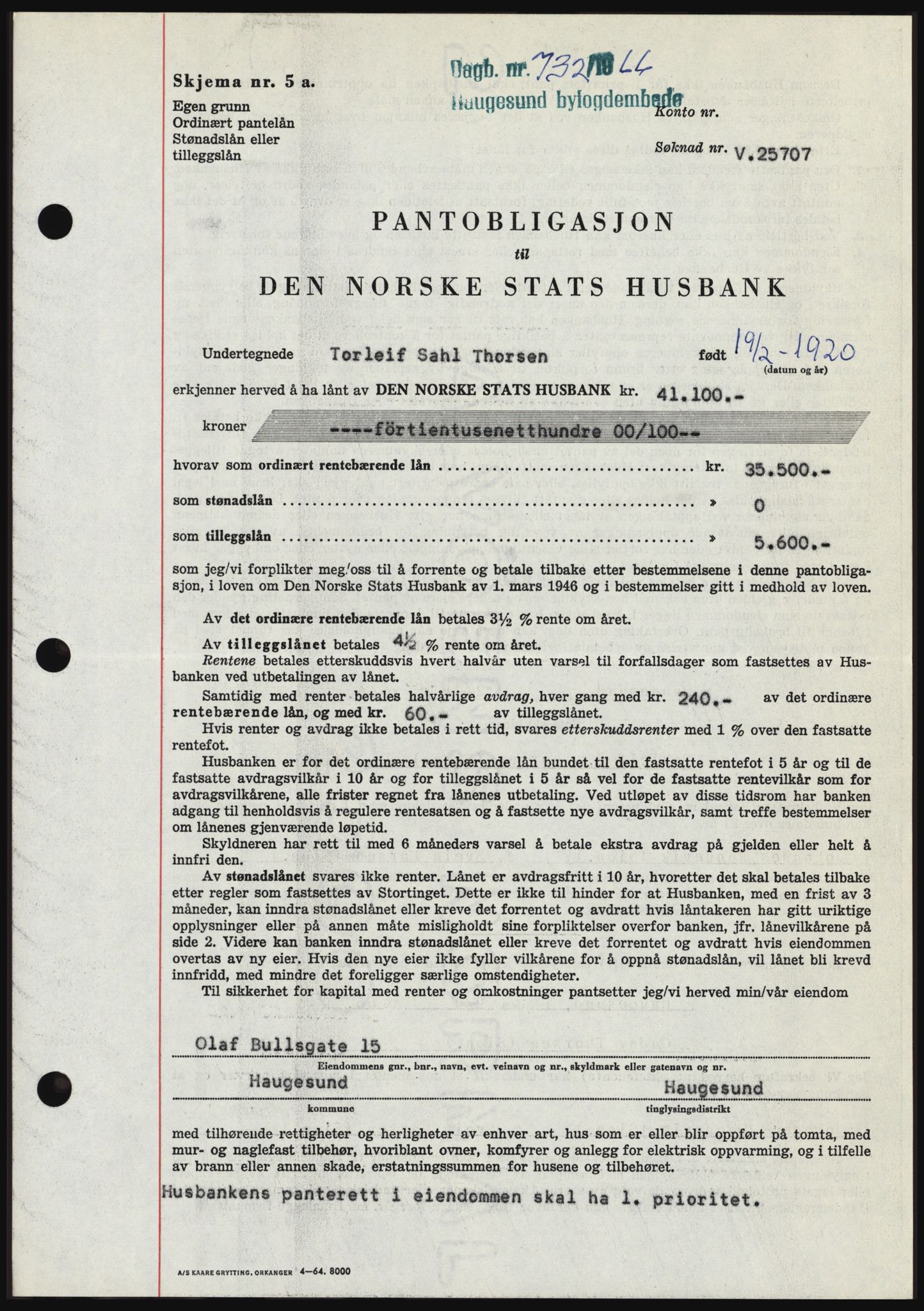 Haugesund tingrett, SAST/A-101415/01/II/IIC/L0055: Pantebok nr. B 55, 1966-1966, Dagboknr: 732/1966