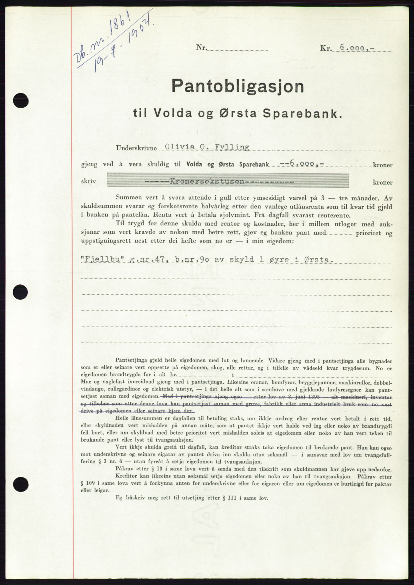Søre Sunnmøre sorenskriveri, SAT/A-4122/1/2/2C/L0125: Pantebok nr. 13B, 1954-1954, Dagboknr: 1861/1954