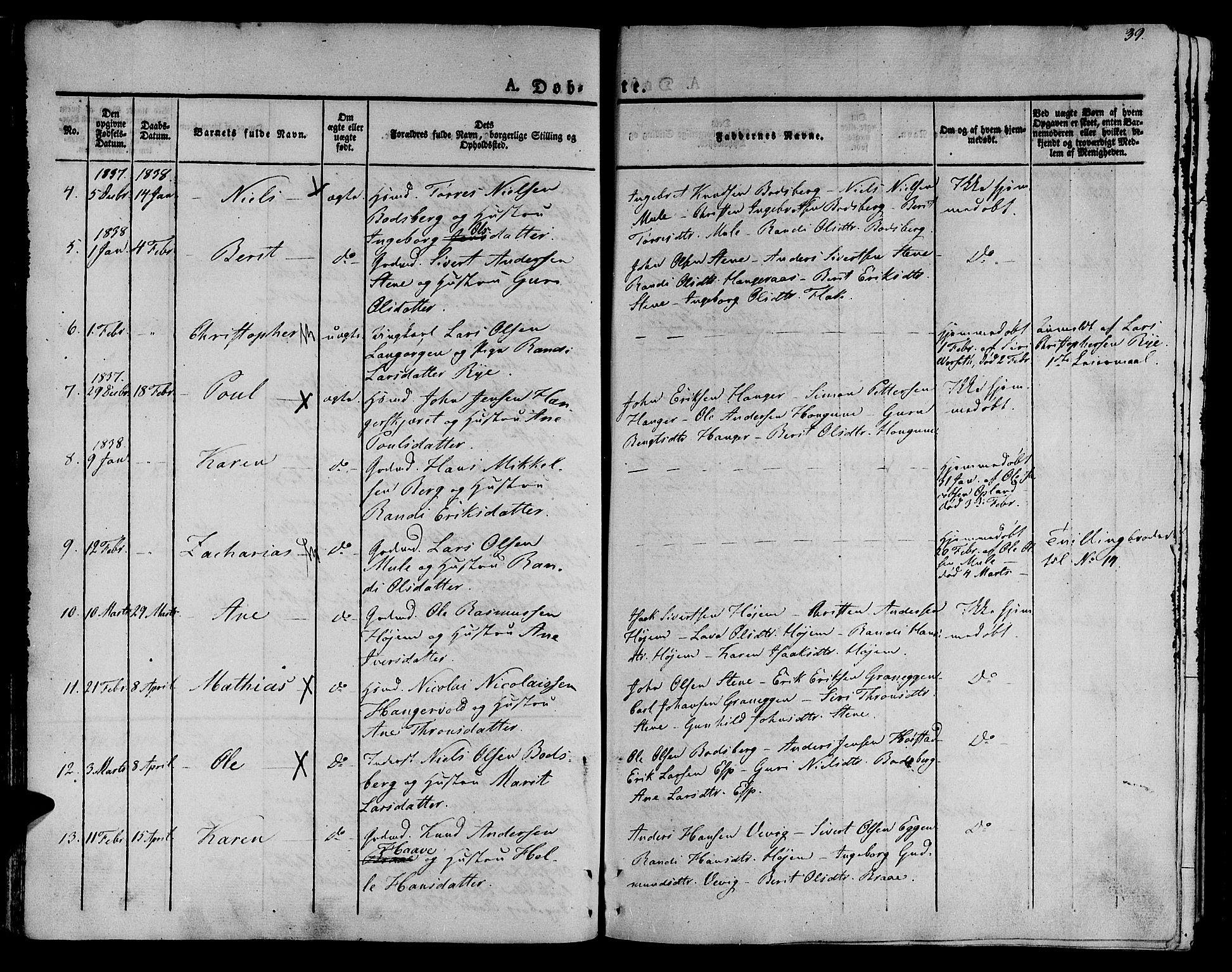 Ministerialprotokoller, klokkerbøker og fødselsregistre - Sør-Trøndelag, SAT/A-1456/612/L0374: Ministerialbok nr. 612A07 /1, 1829-1845, s. 39