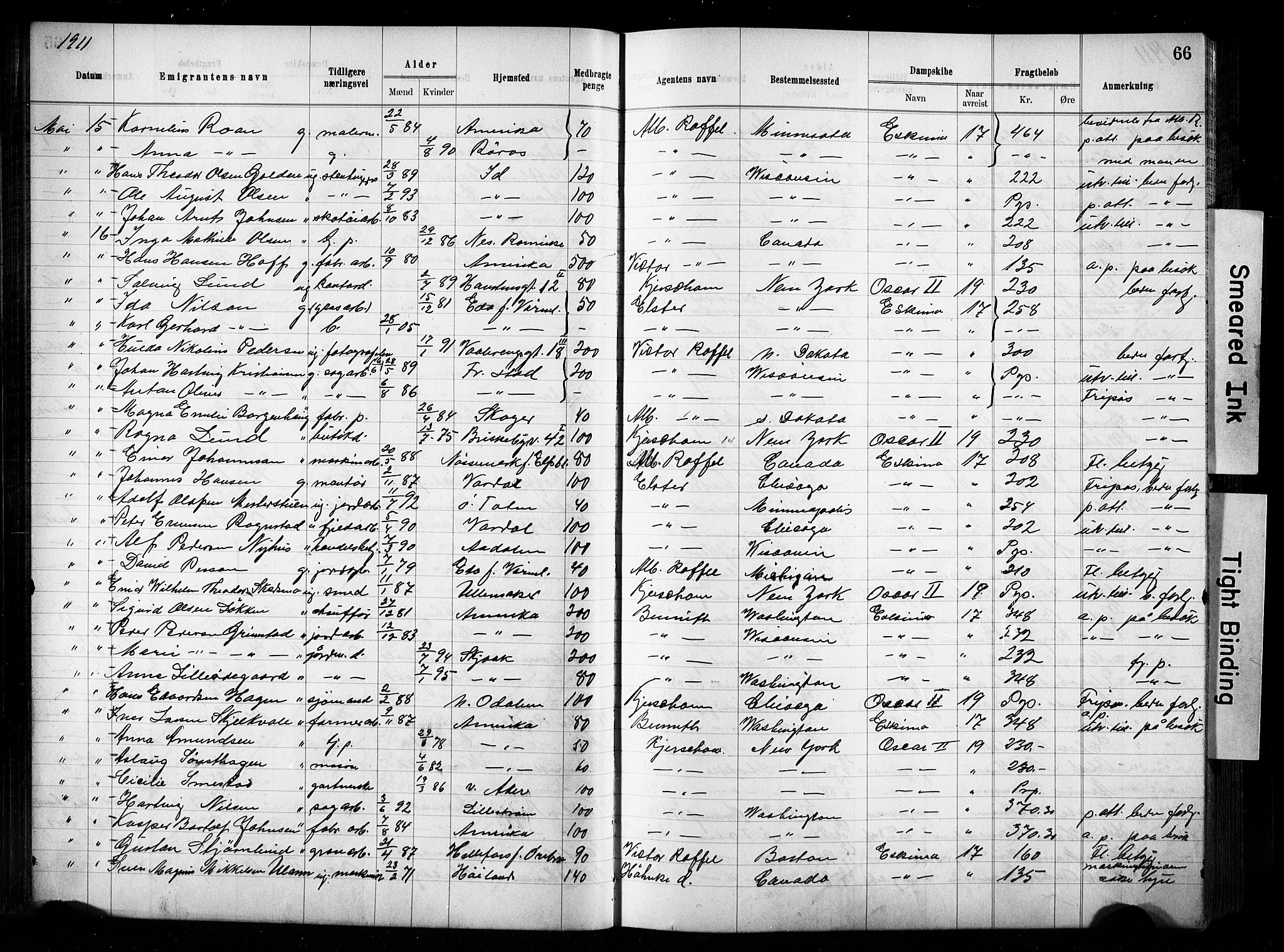 Oslo politidistrikt, AV/SAO-A-10085/E/Ee/Eef/L0029: Emigrantprotokoll, 1910-1913, s. 66