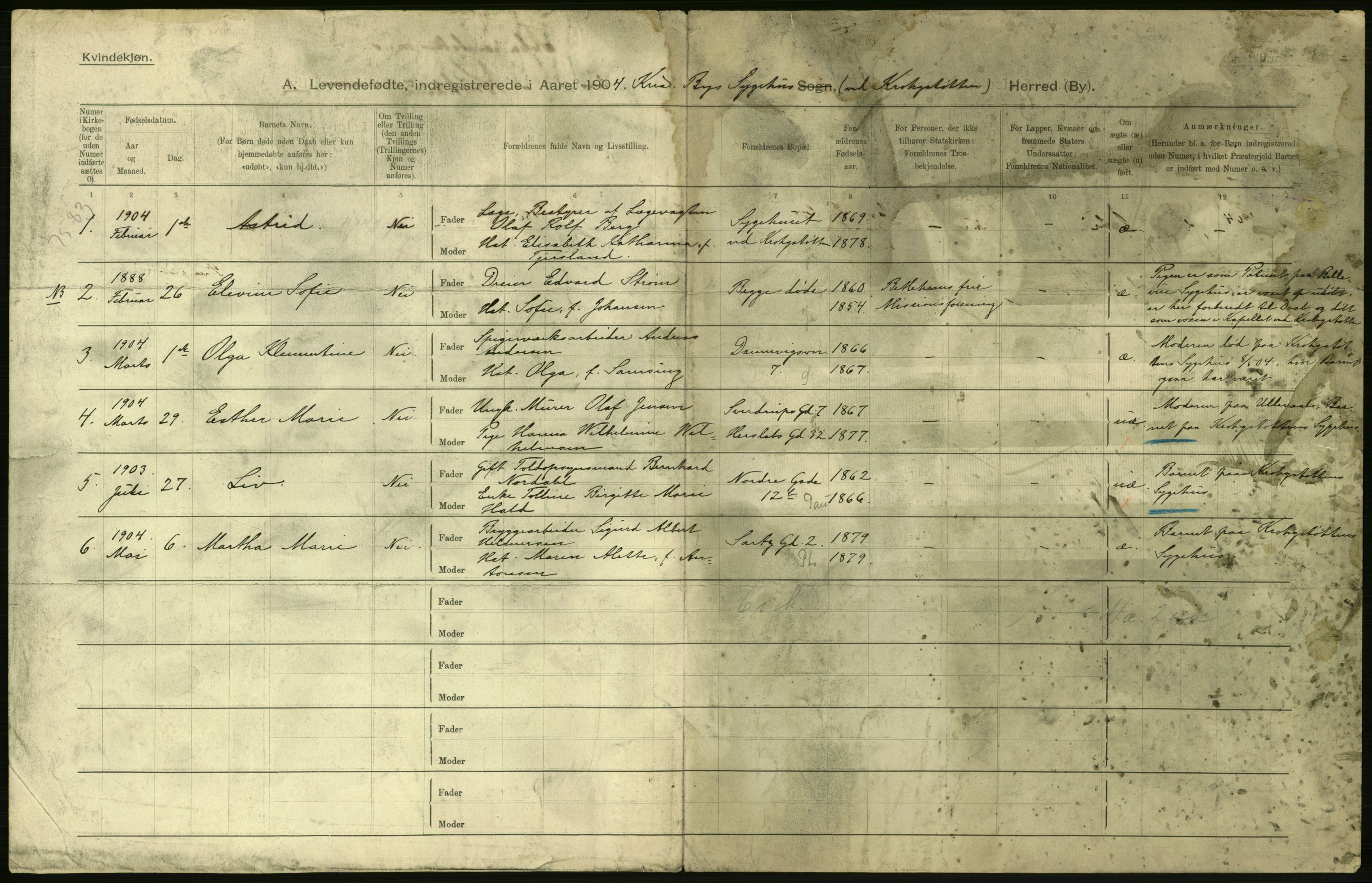 Statistisk sentralbyrå, Sosiodemografiske emner, Befolkning, AV/RA-S-2228/D/Df/Dfa/Dfab/L0003: Kristiania: Fødte, 1904, s. 46