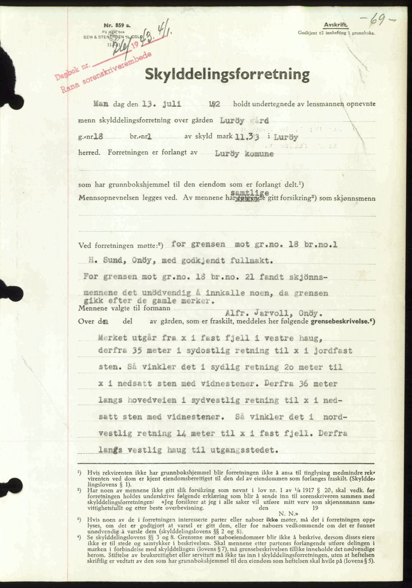 Rana sorenskriveri , SAT/A-1108/1/2/2C: Pantebok nr. A 10, 1942-1943, Dagboknr: 26/1943