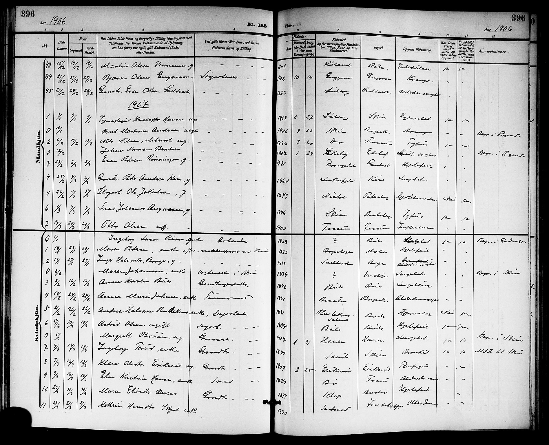 Gjerpen kirkebøker, AV/SAKO-A-265/G/Ga/L0003: Klokkerbok nr. I 3, 1901-1919, s. 396